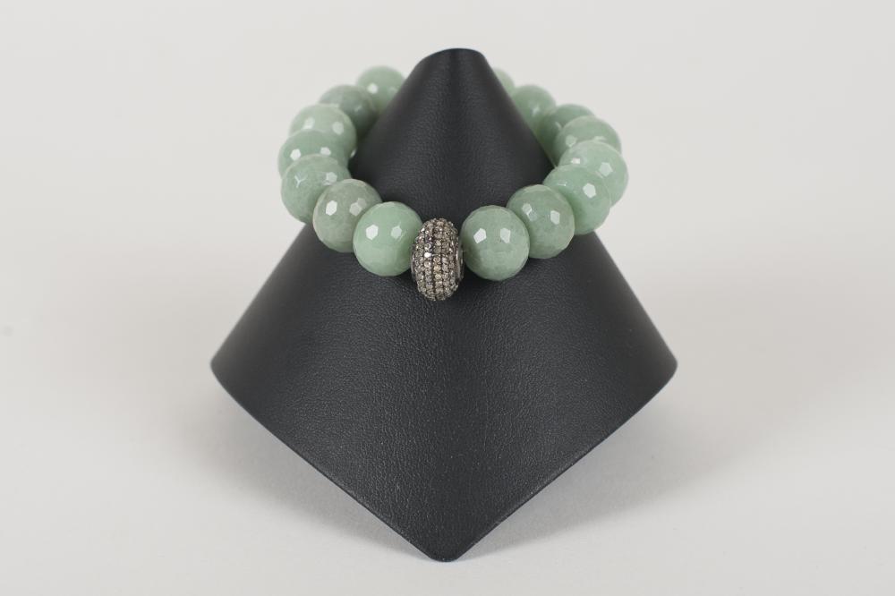 Adventurine Rondelle with Pave Diamond Bead