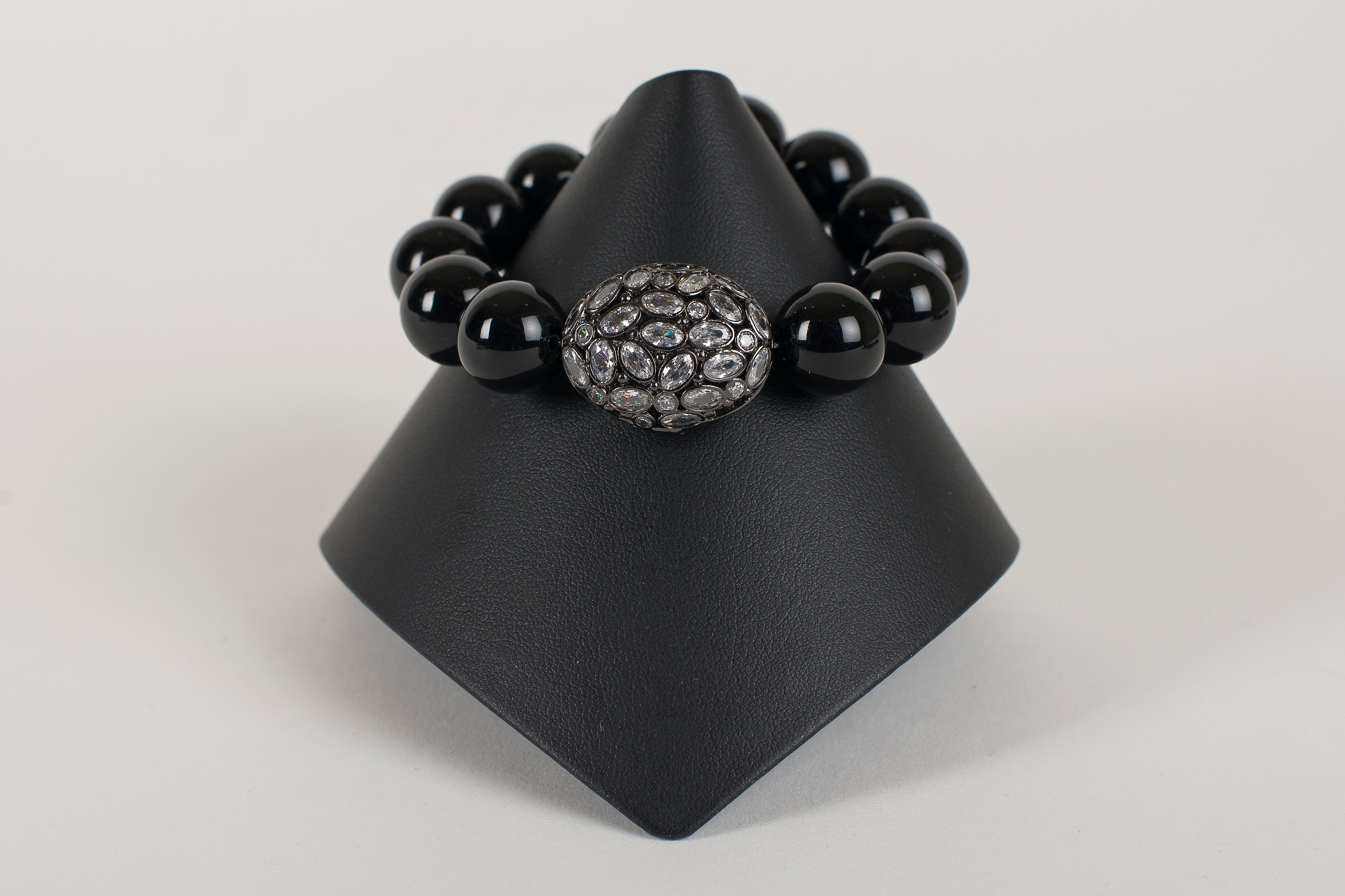 Black Onyx with White Topaz Focal Bead