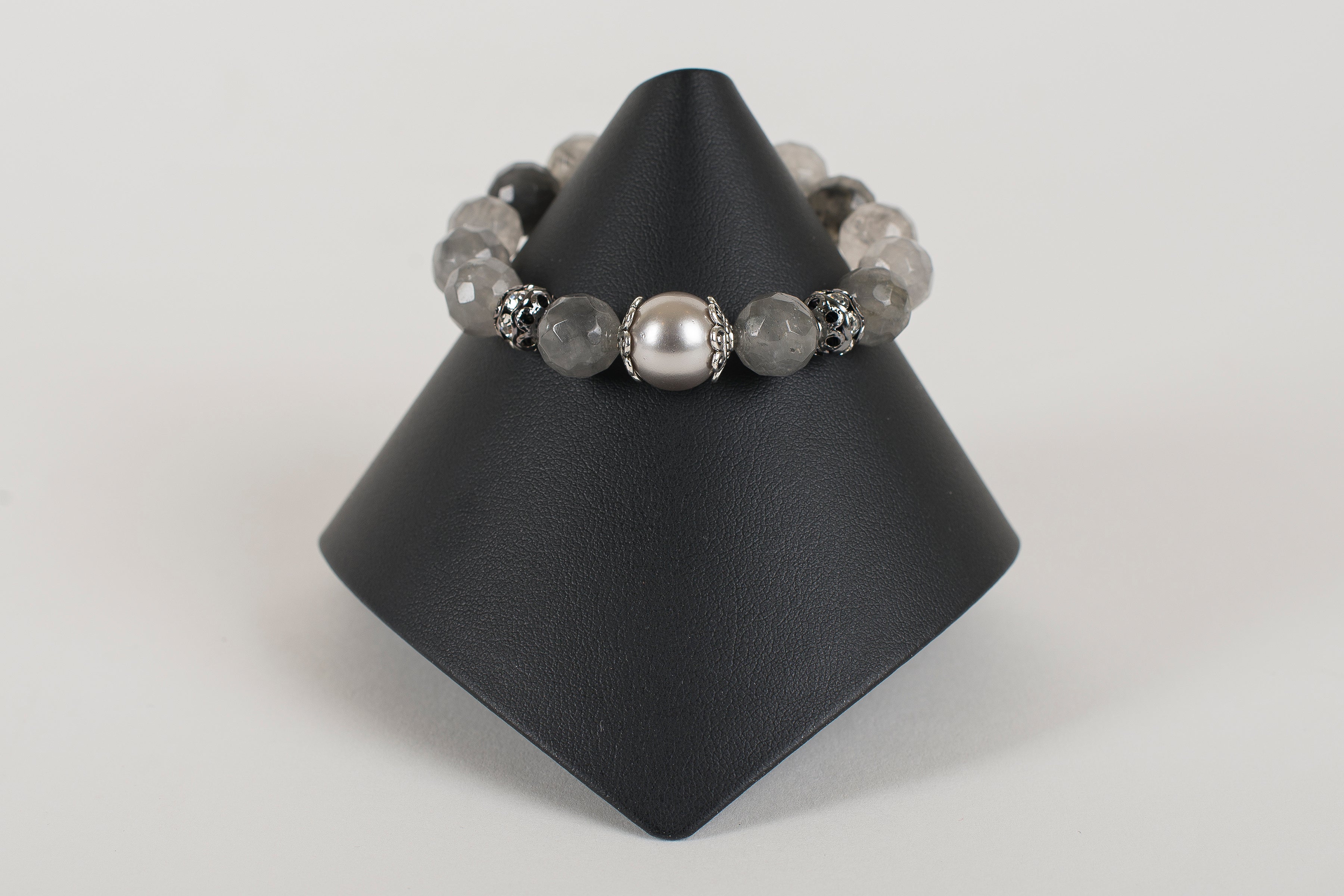 Cloud Quartz with Gunmetal Crystal and Pearl