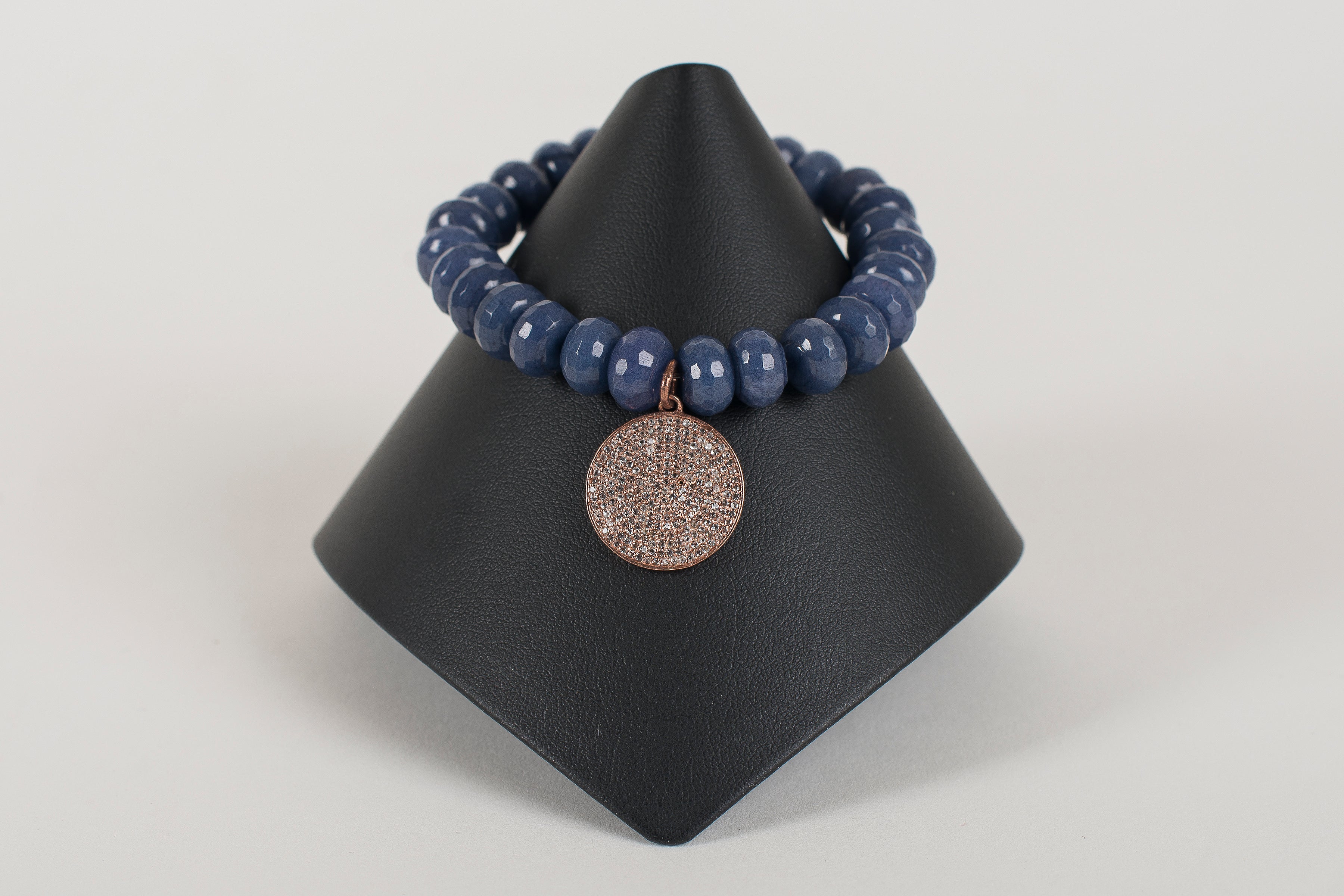 Sapphire Agate Rondelle with Rose Gold and White Topaz Charm