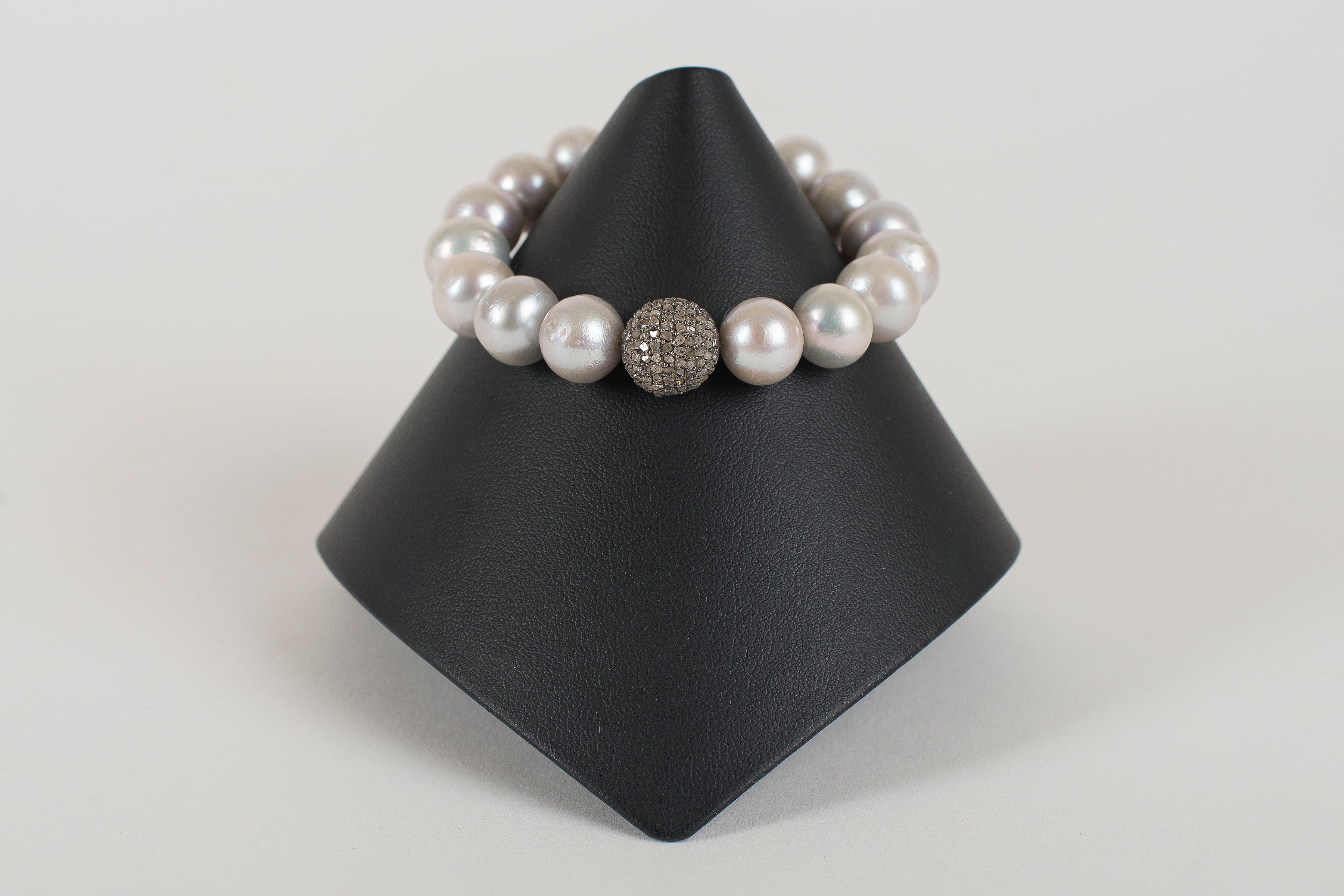 Grey Freshwater Pearl and Pave Diamond Bead