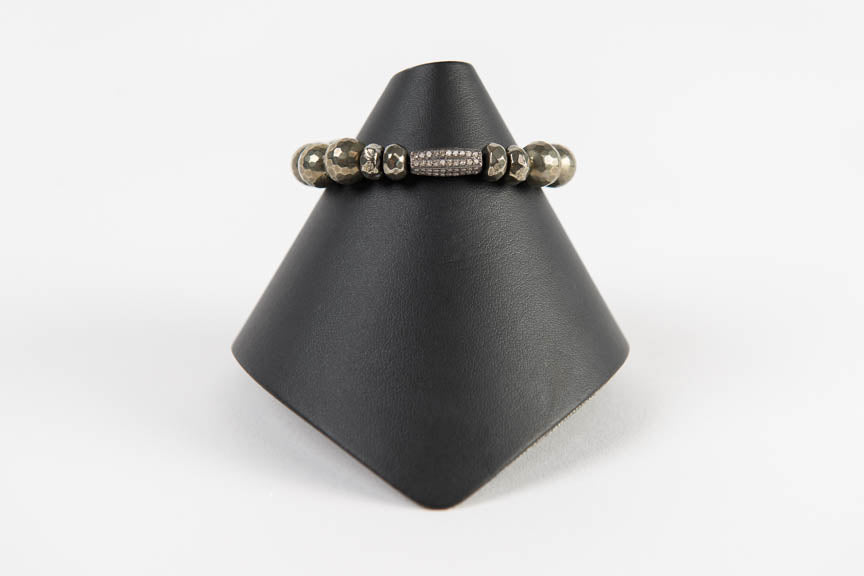 Faceted pyrite with pave diamond bar