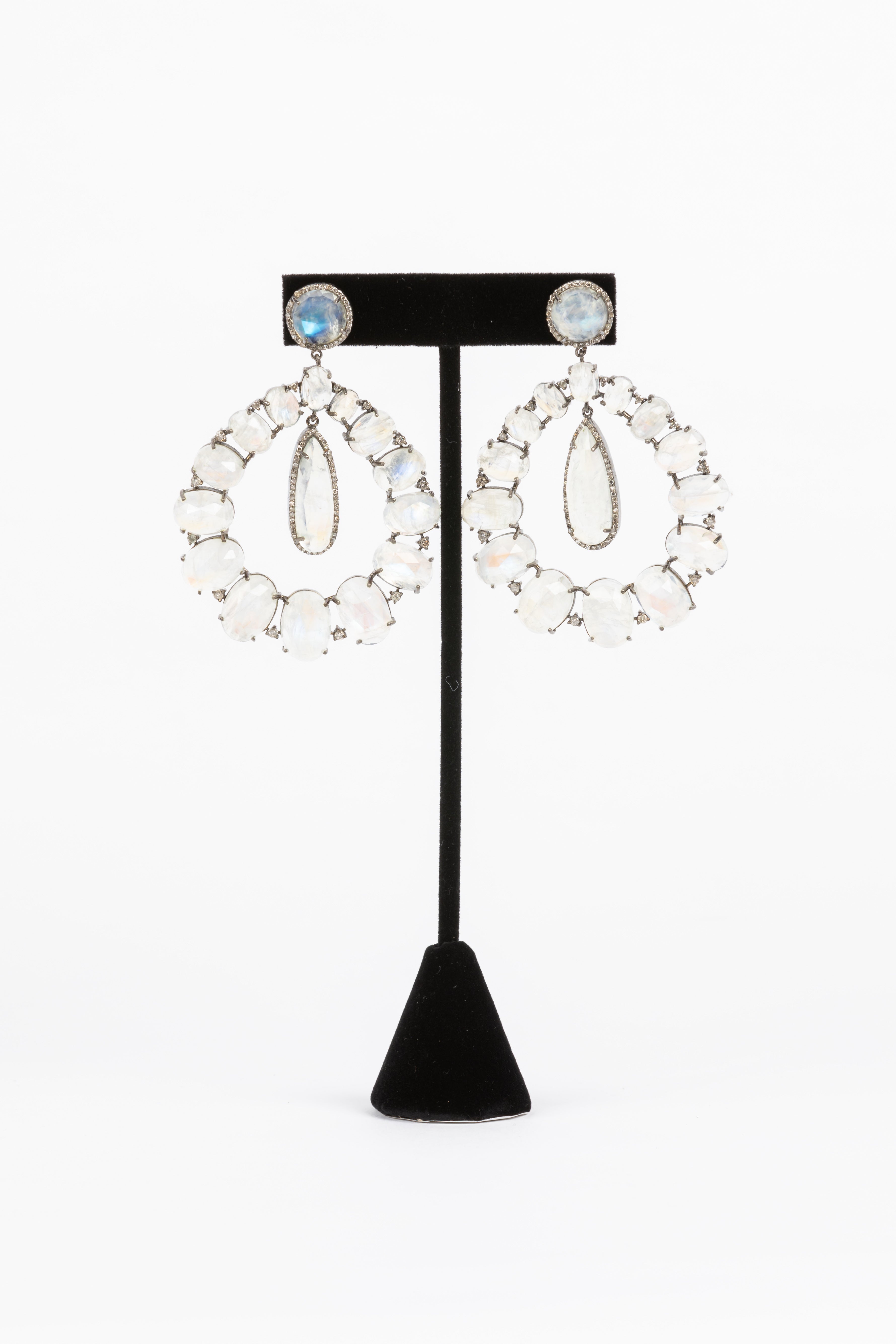 Moonstone and Diamond Statement Earring