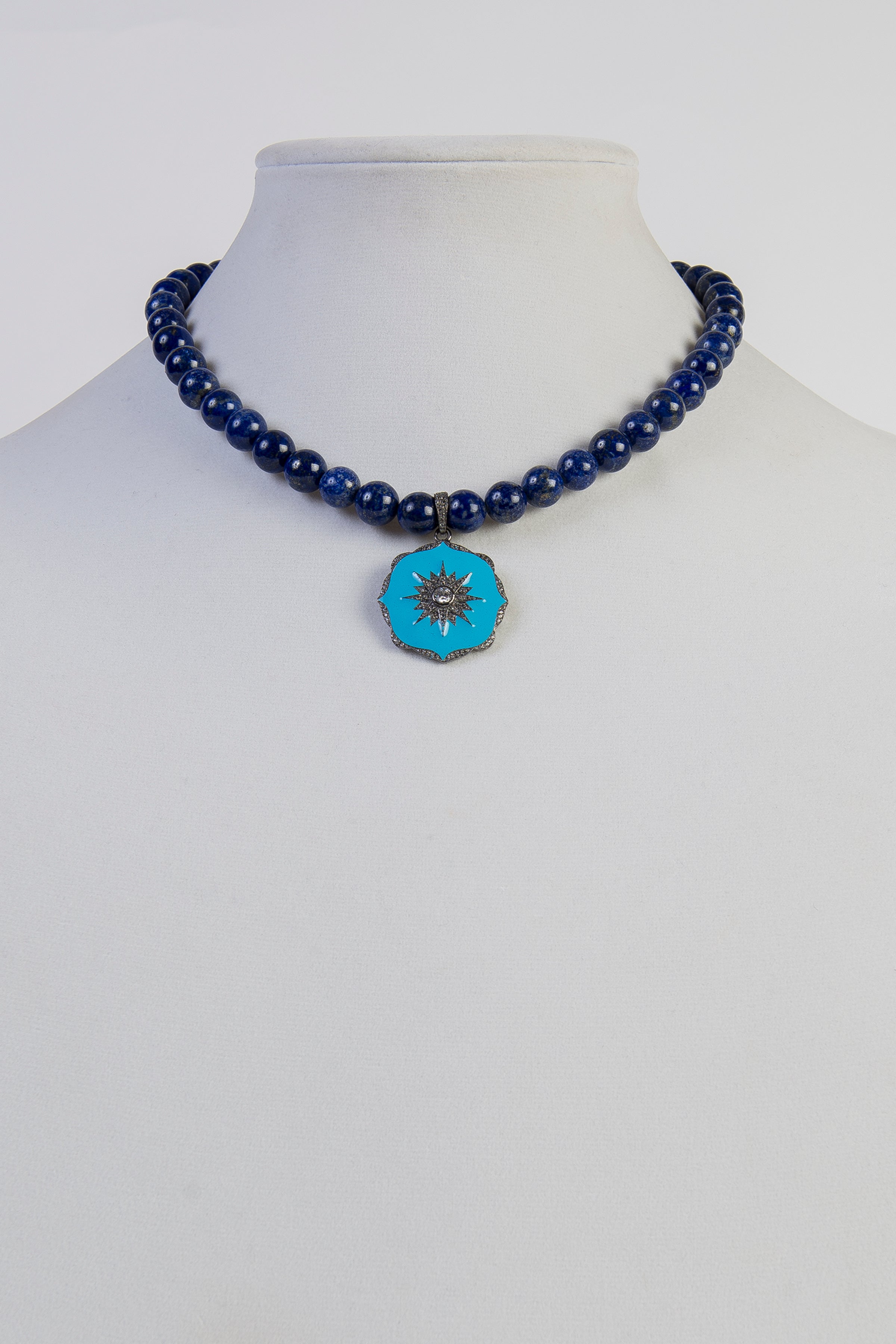 Lapis and white topaz pendant
