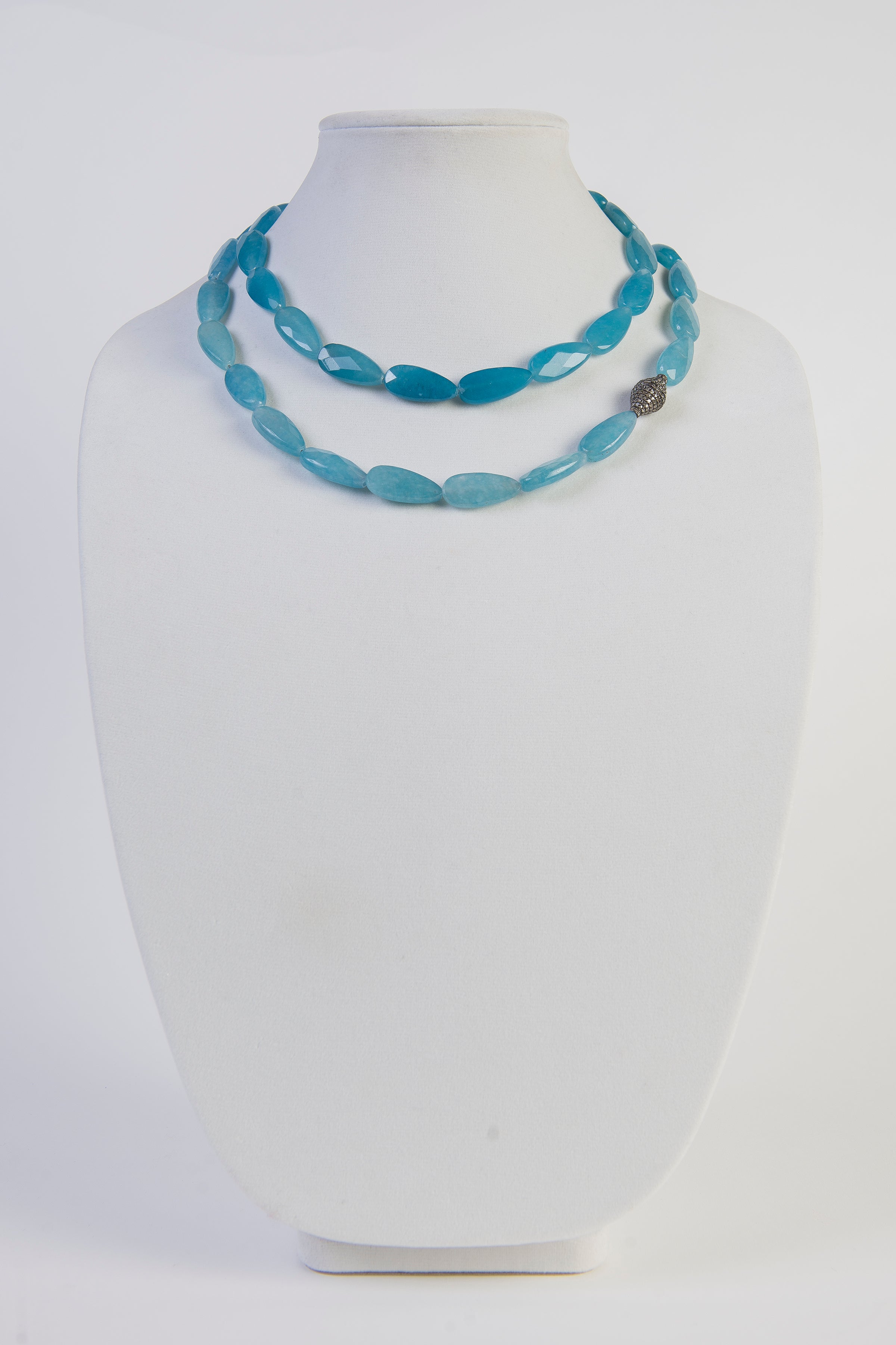 Aqua quartz and pave diamond long necklace
