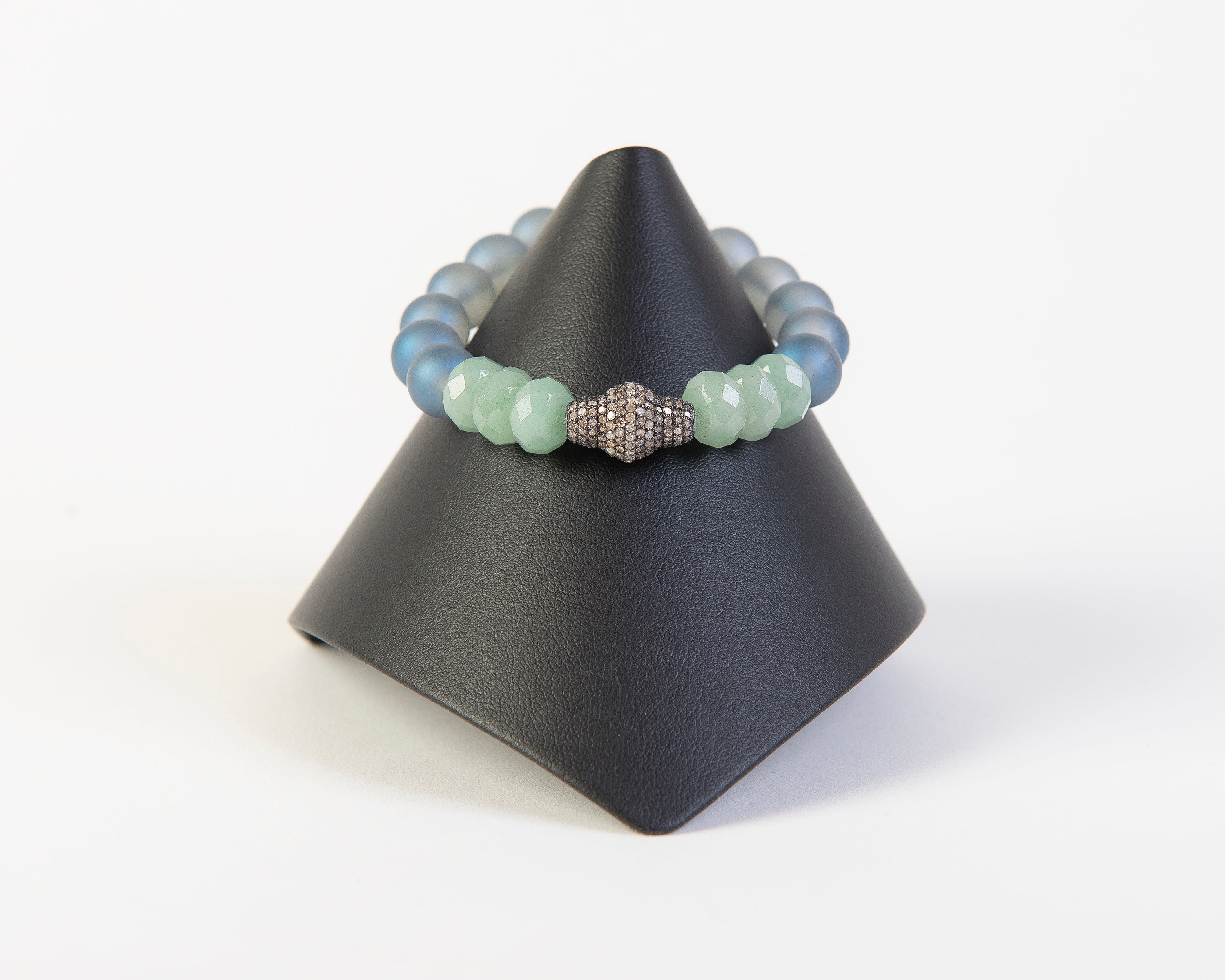 Pave diamond frosted quartz and amazonite bracelet