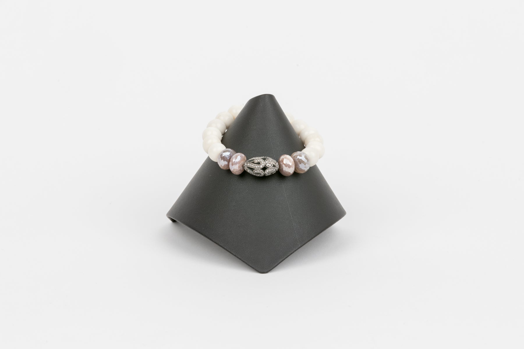 Cloud Quartz and Moonstone with White Topaz Bracelet