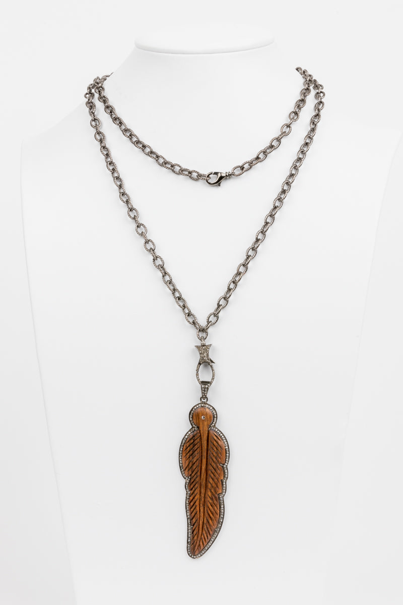 Bone and Pave Diamond Leaf Pendant