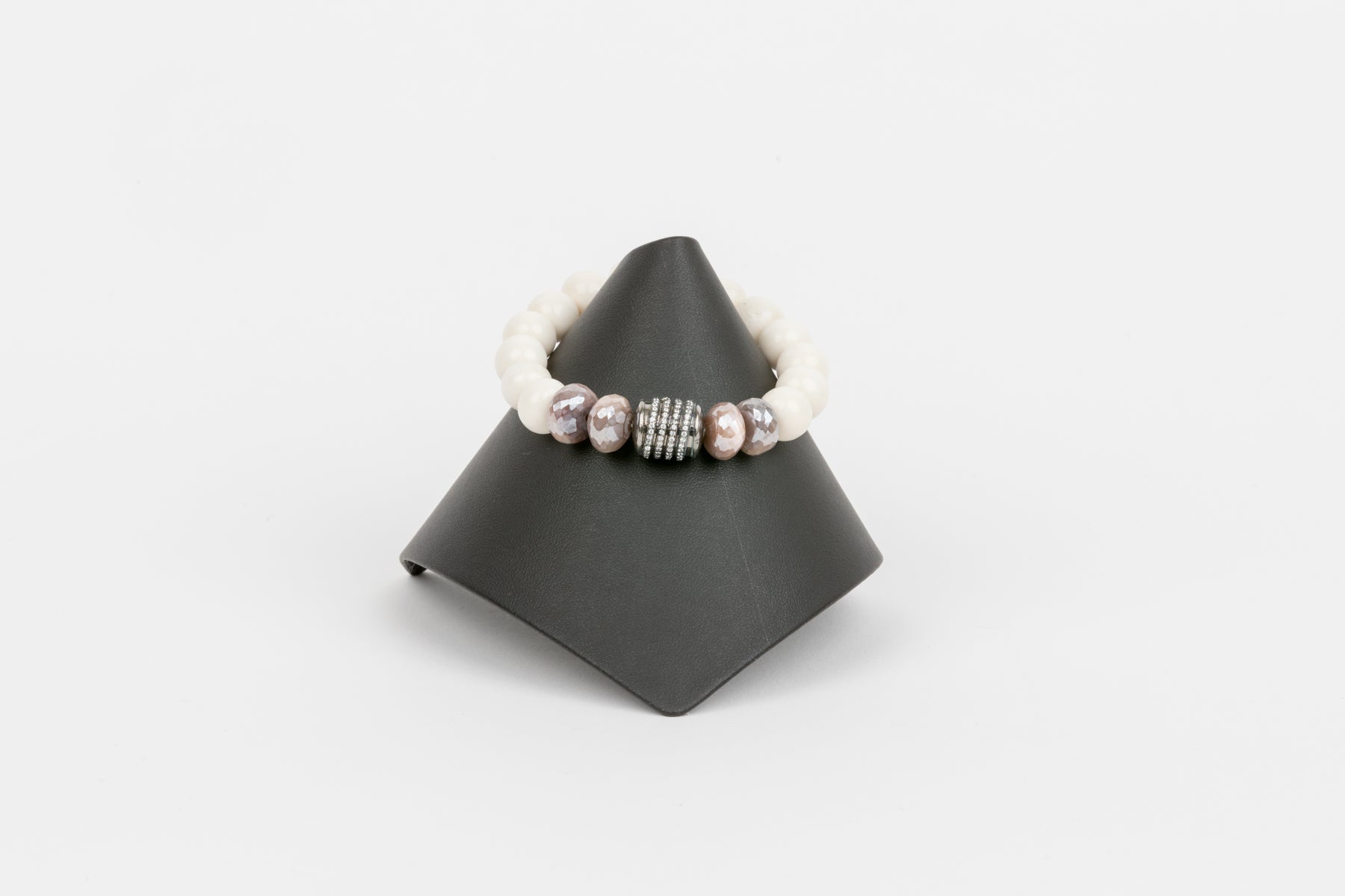 Mystic Moonstone and White Topaz on Bone