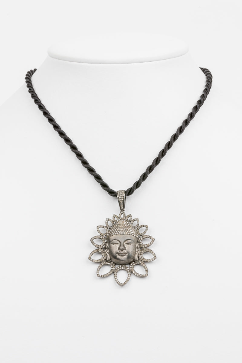 Pave Diamond and Brushed Sterling Buddha
