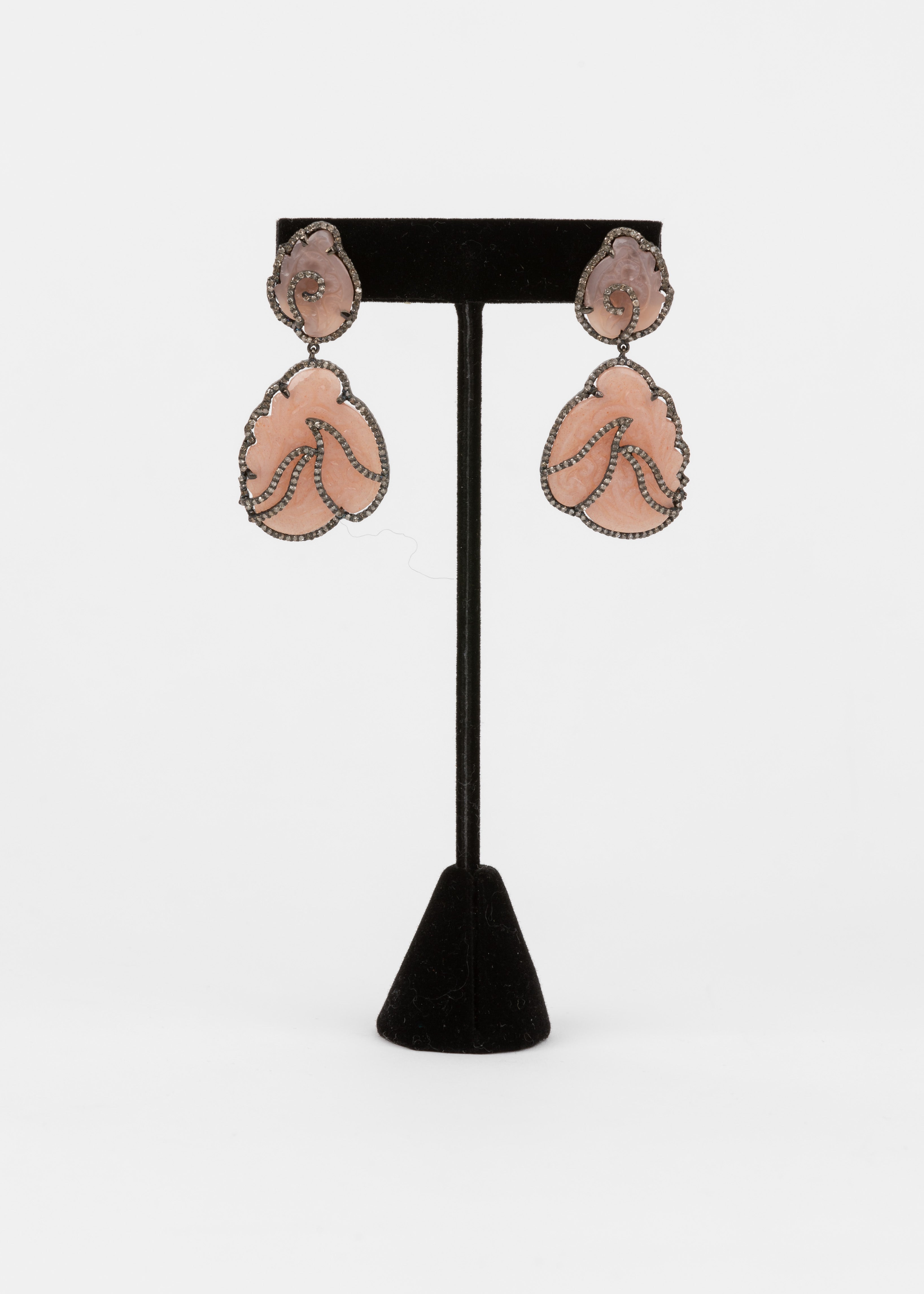 Pave Diamond, Peach Moonstone Earrings