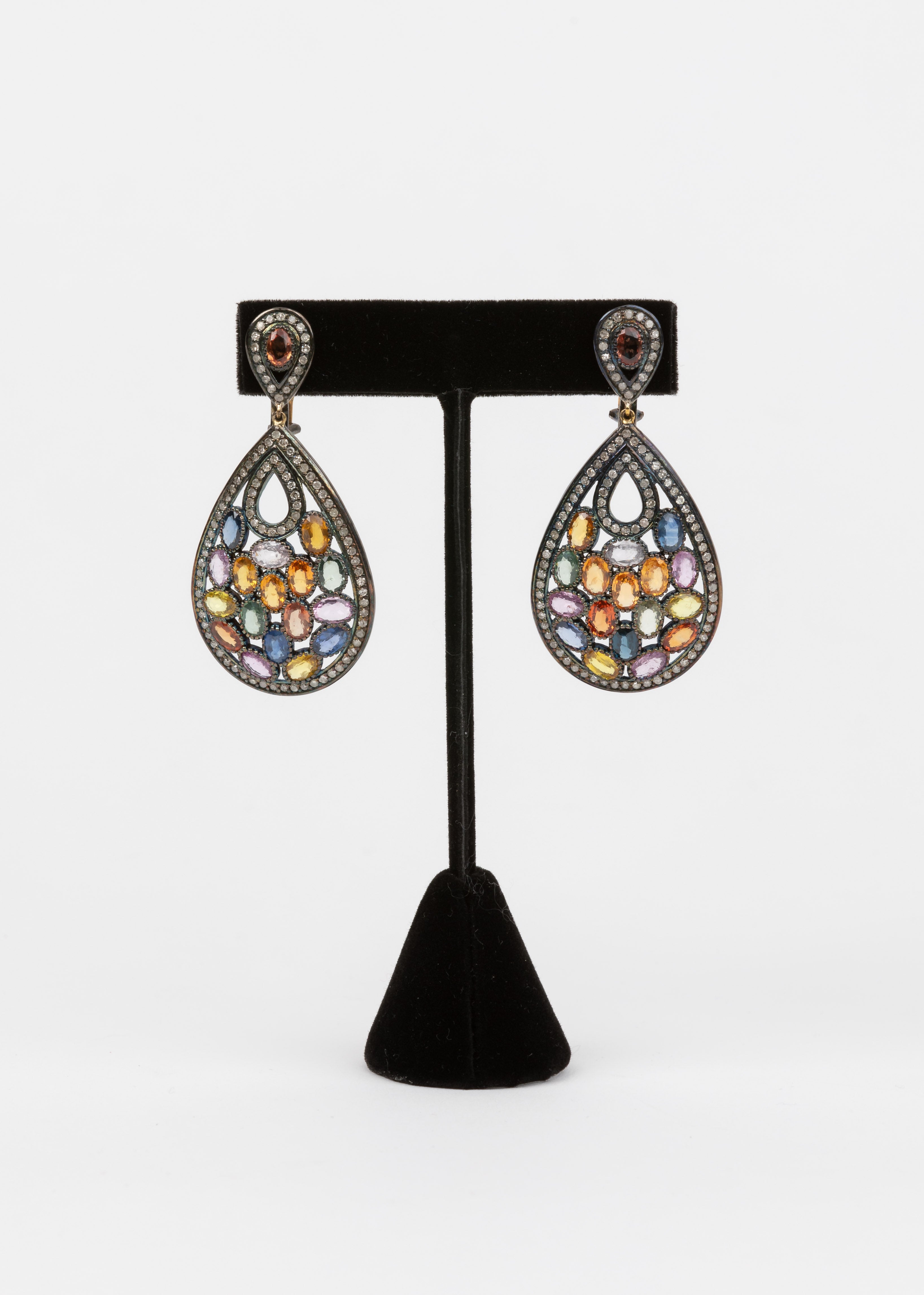Pave Diamond, Sapphire Earrings