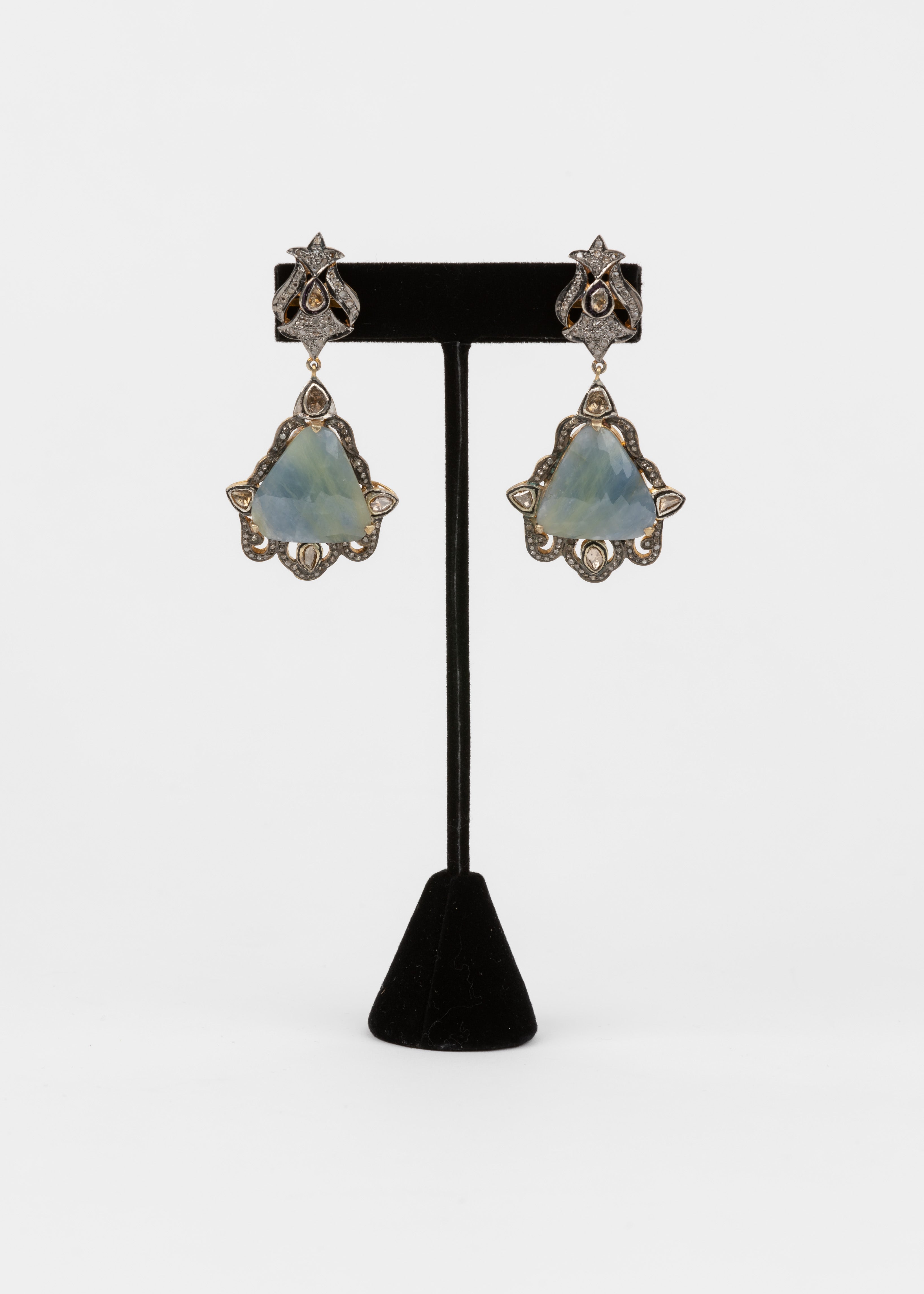 Rose Cut Diamond and Sapphire Earrings