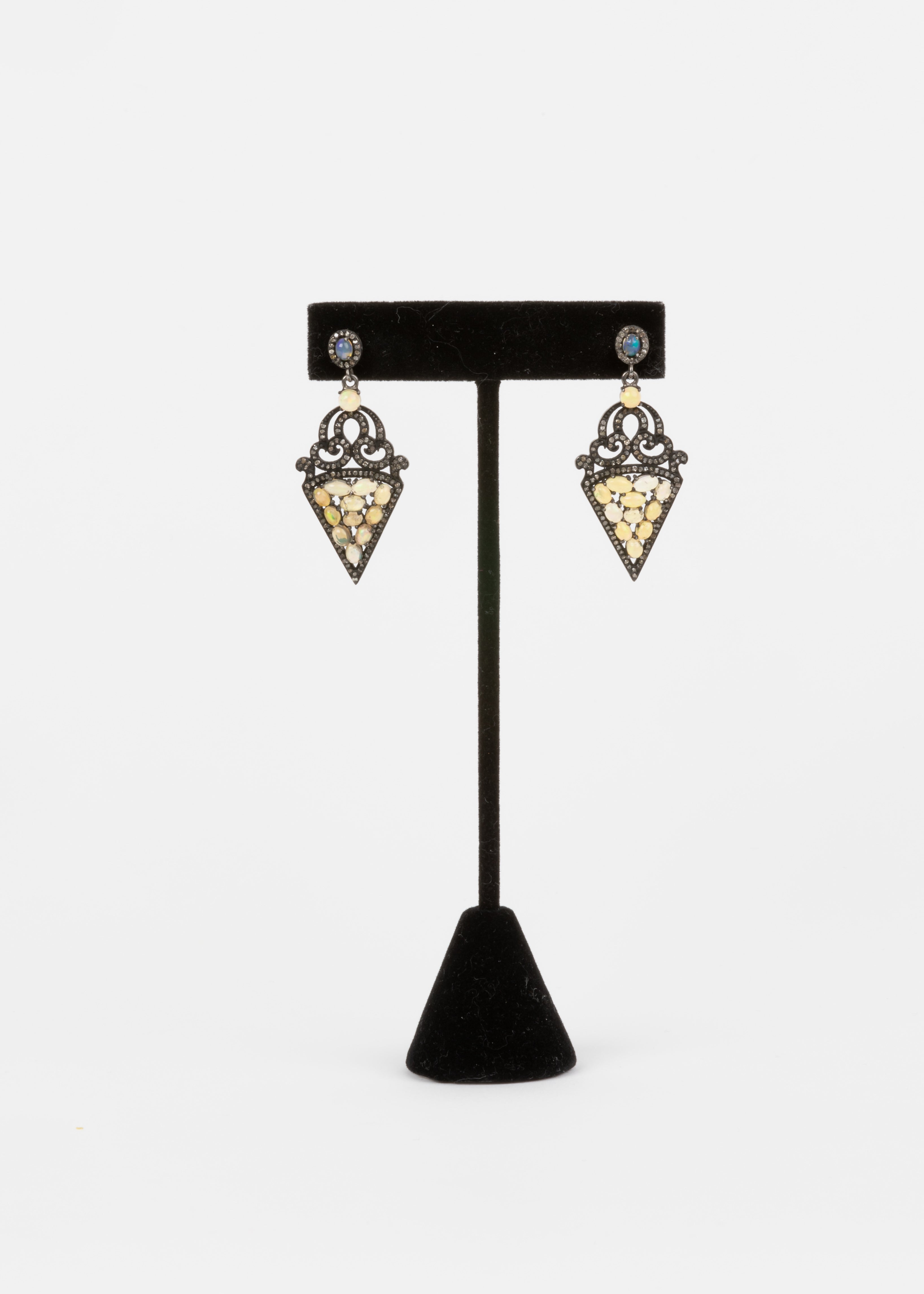 Pave Diamond, Opal Earrings