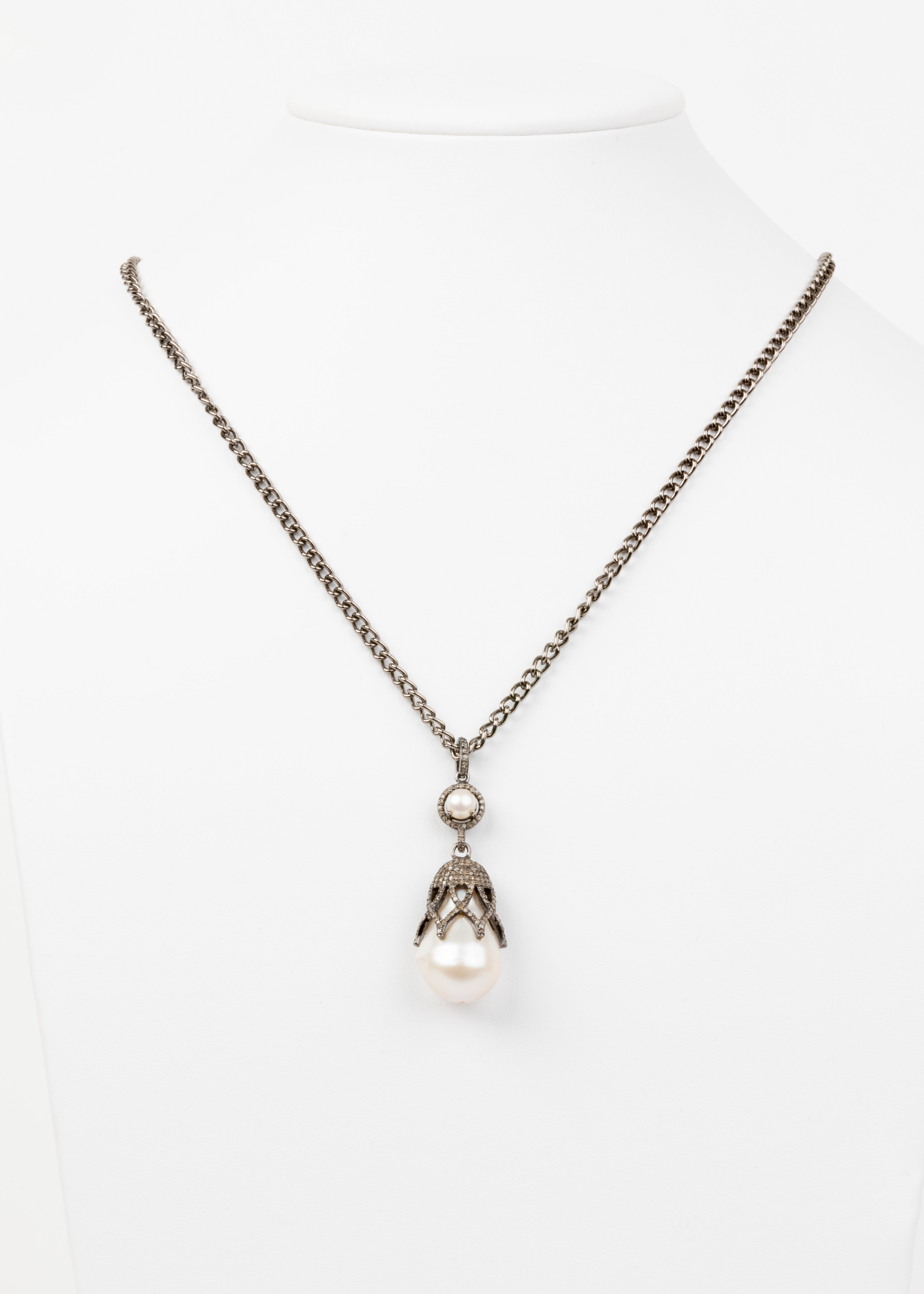 Pave Diamond and Pearl Necklace