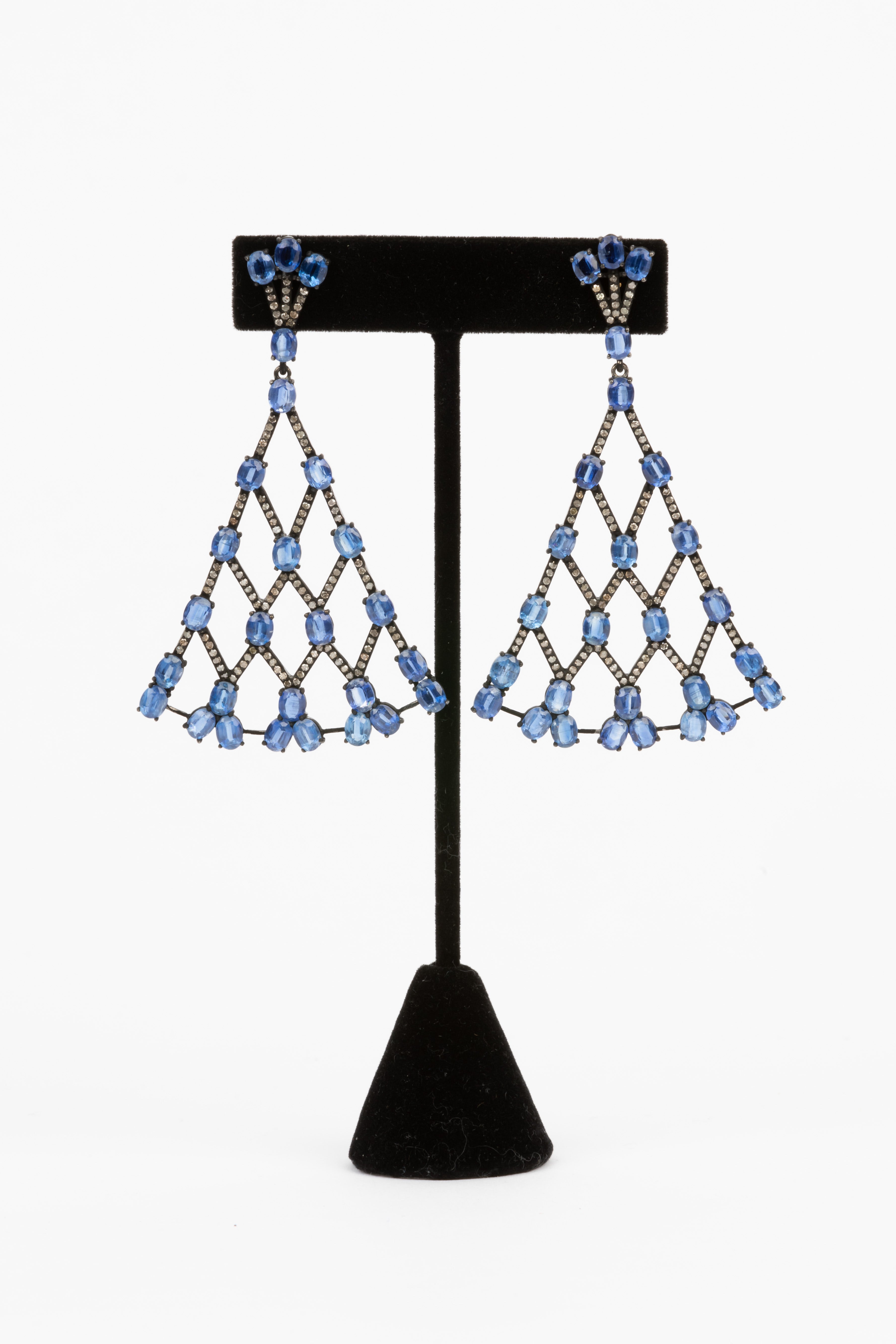 Pave Diamond, Sapphire Earrings