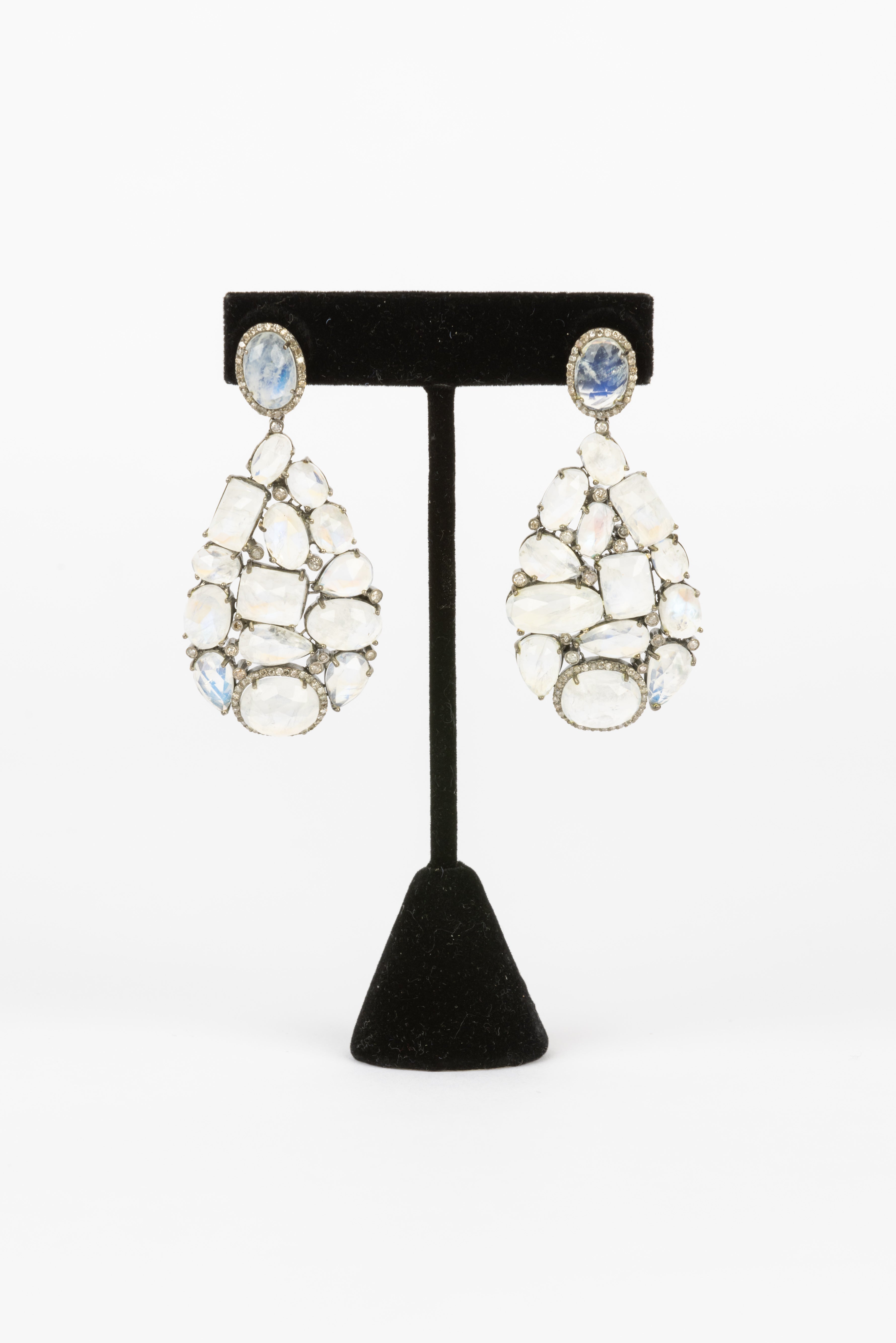 Moonstone and Diamond Earrings