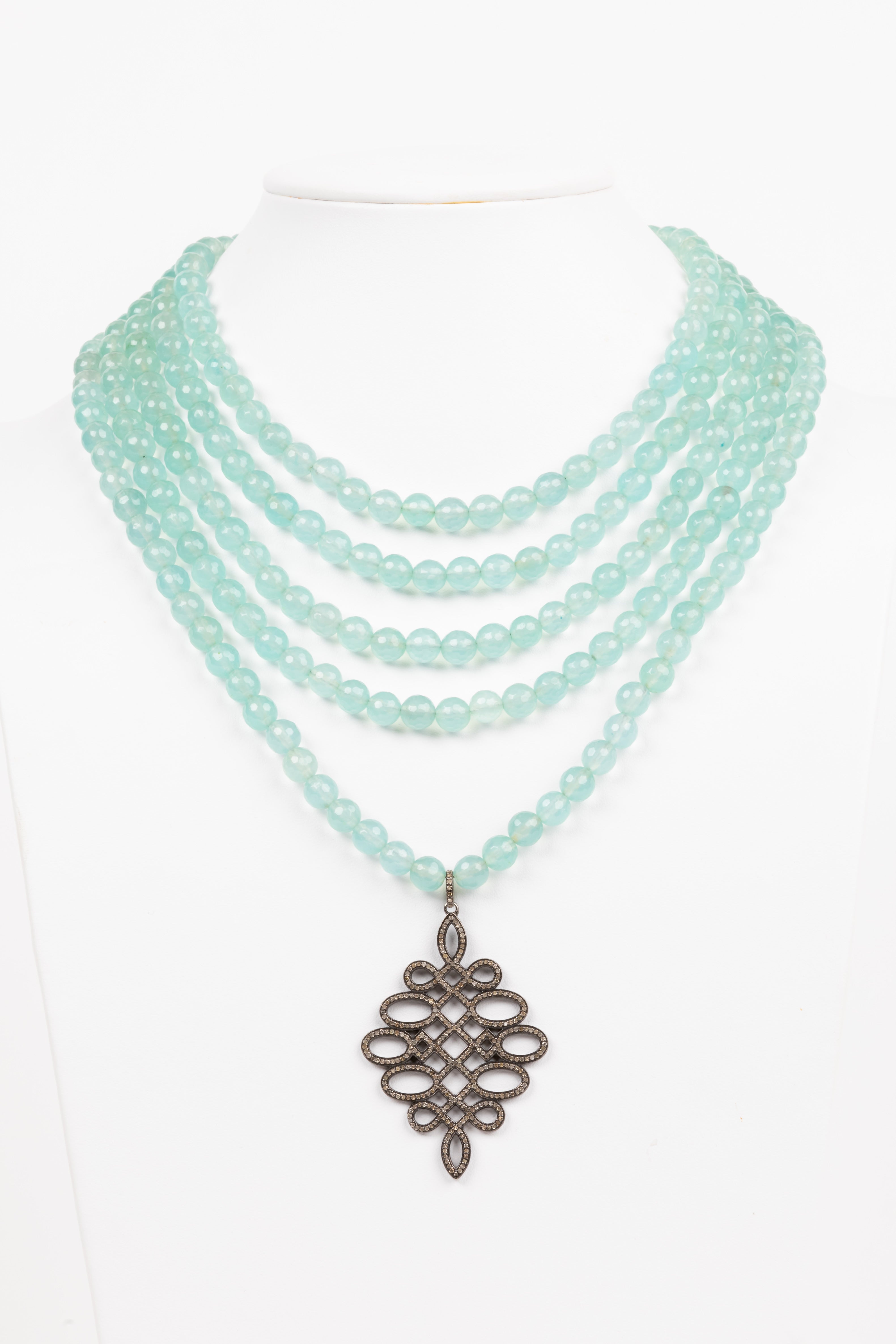 Aqua Chalcedony Pave Diamond Necklace