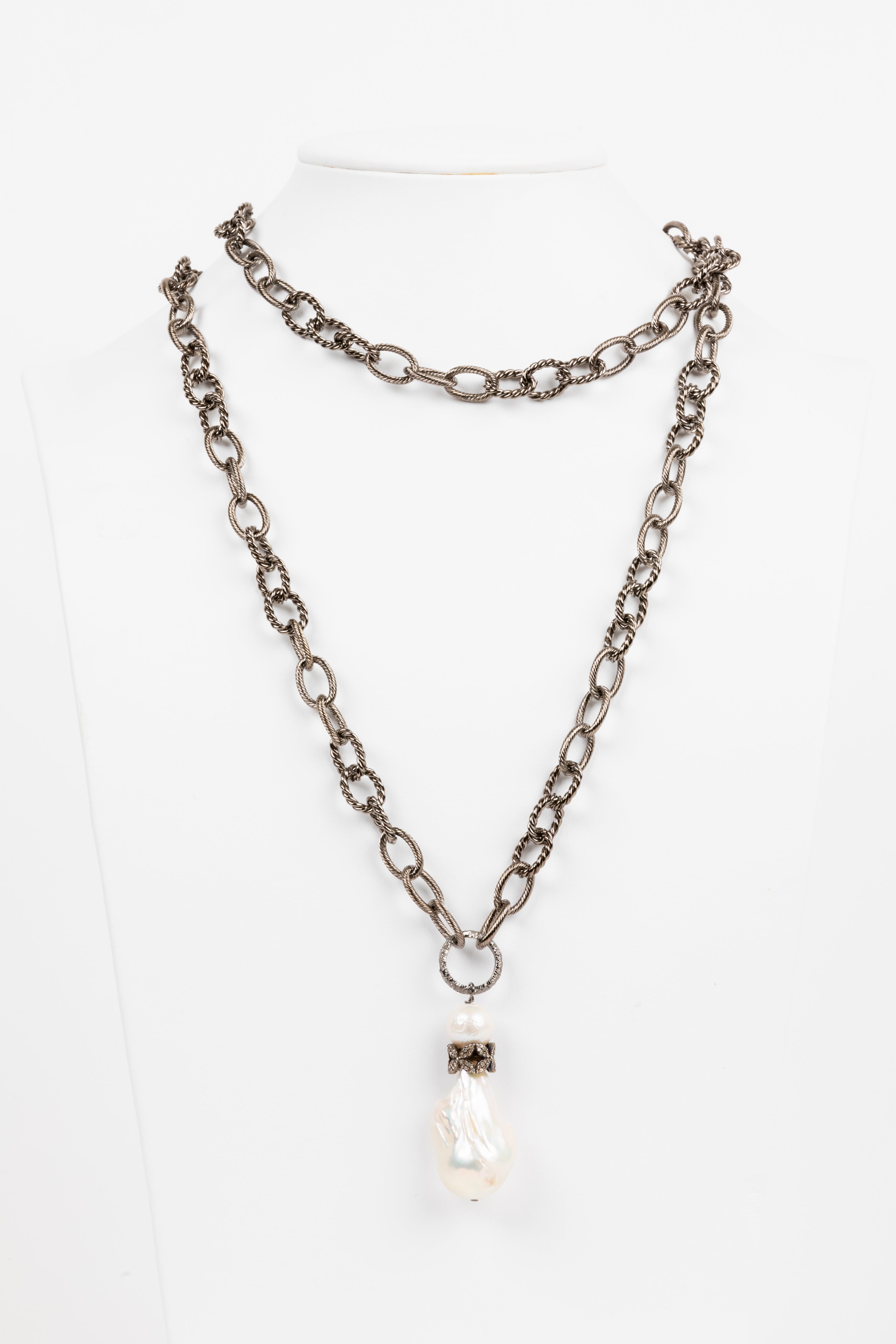 Pave Diamond, Baroque Pearl Necklace