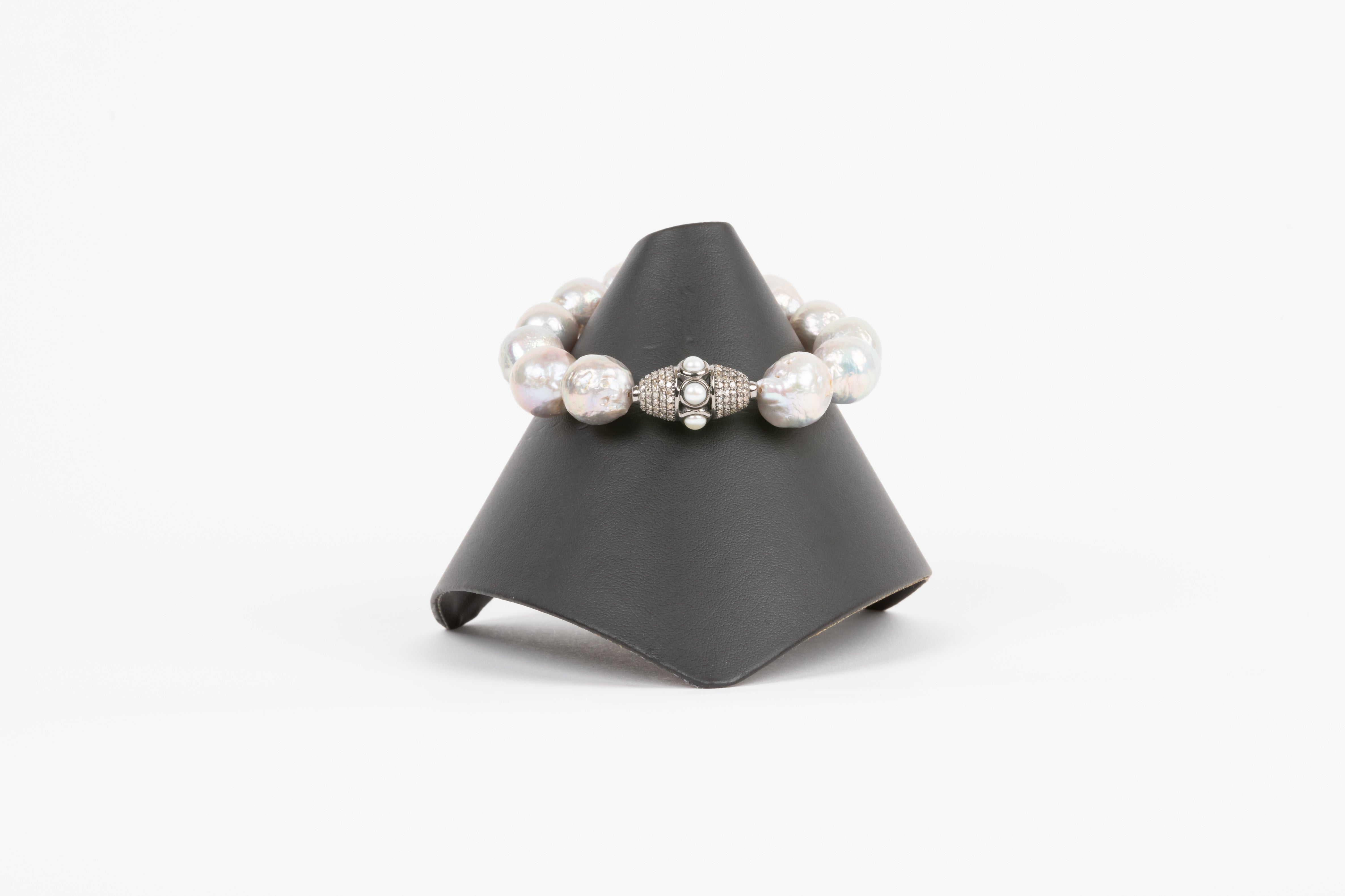 Pave diamond, pearl bracelet