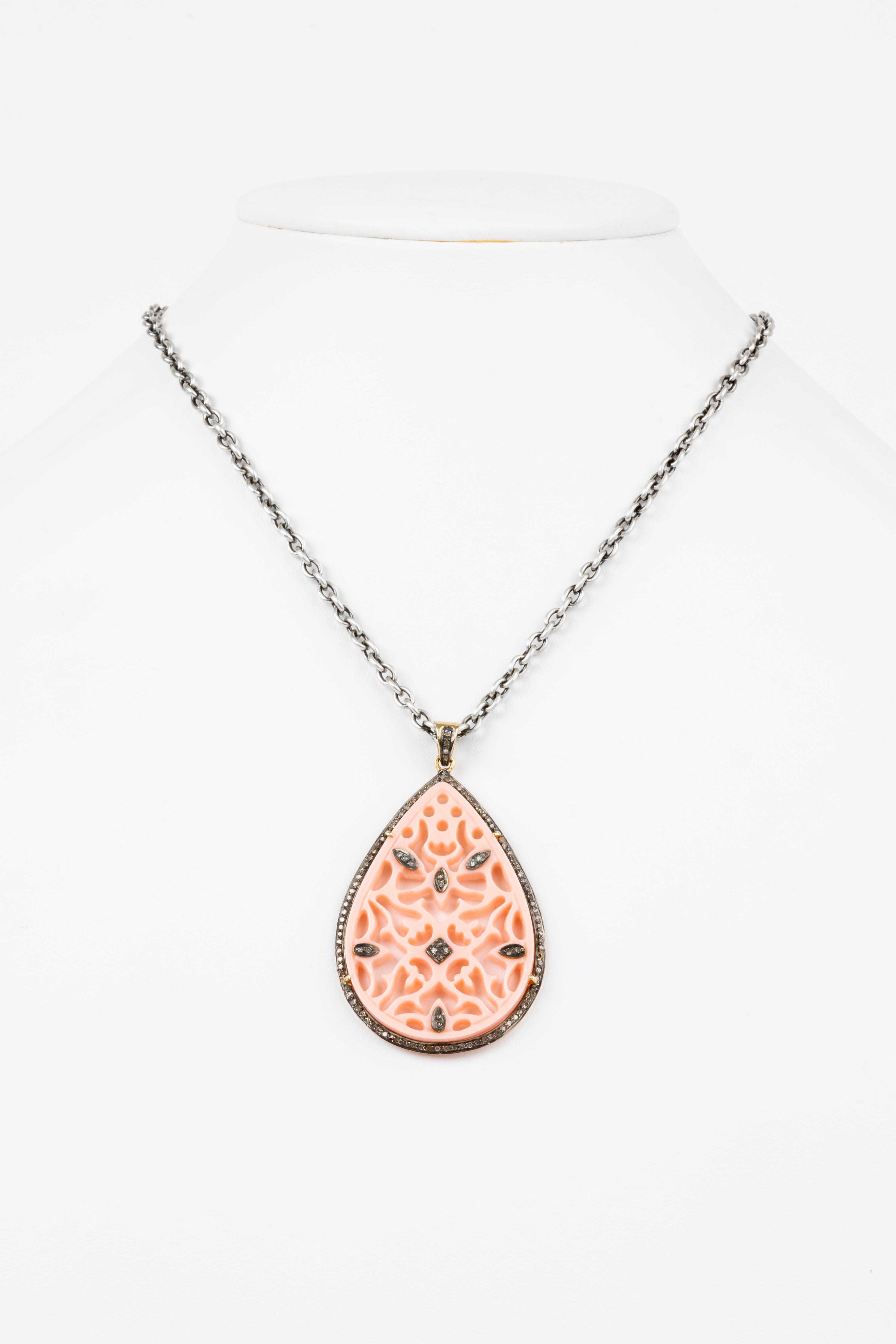 Pave Diamond, Coral Necklace