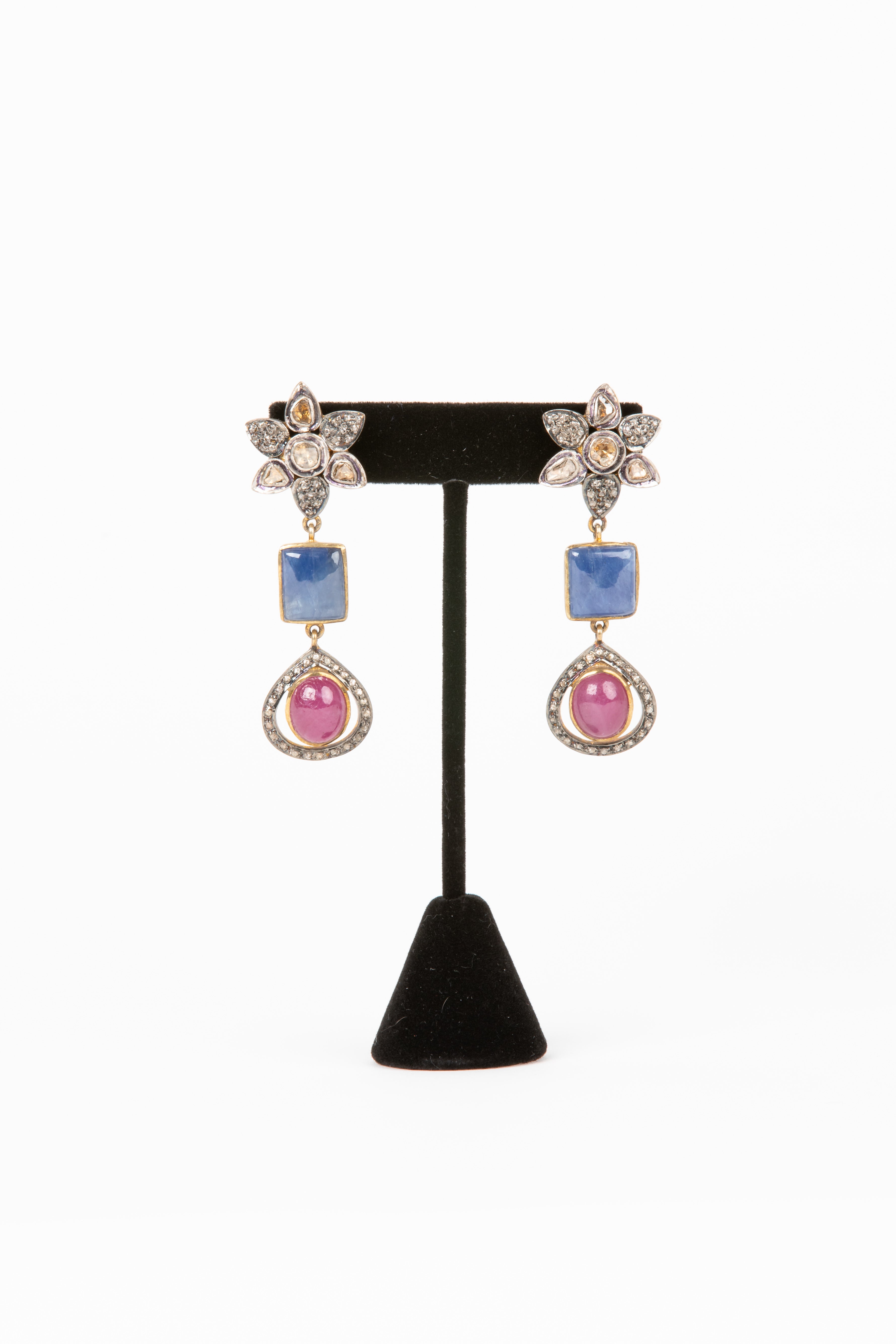 Pave Diamond, Sapphire Earrings