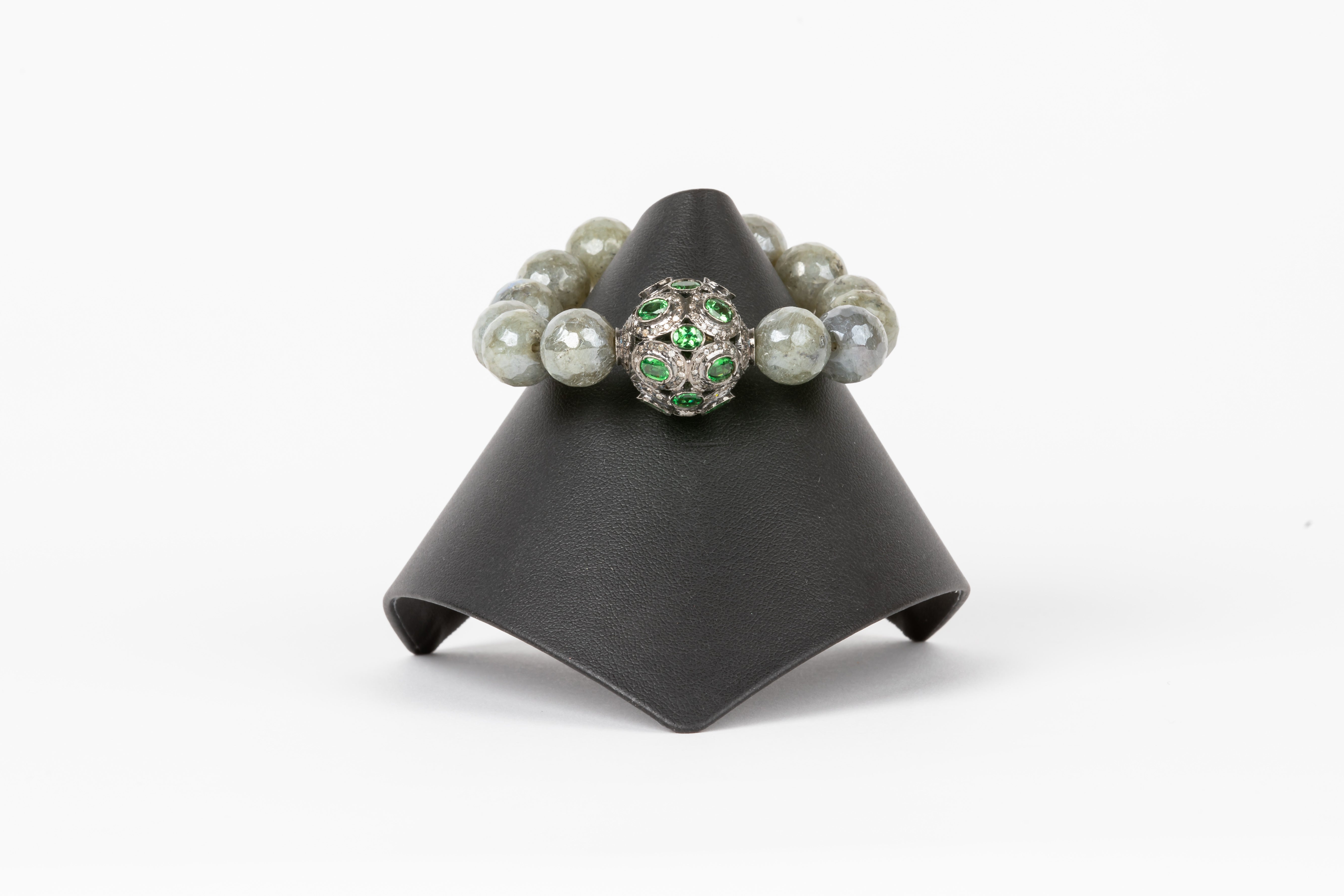 Pave Diamond, Tsavorite , Labradorite Bracelet