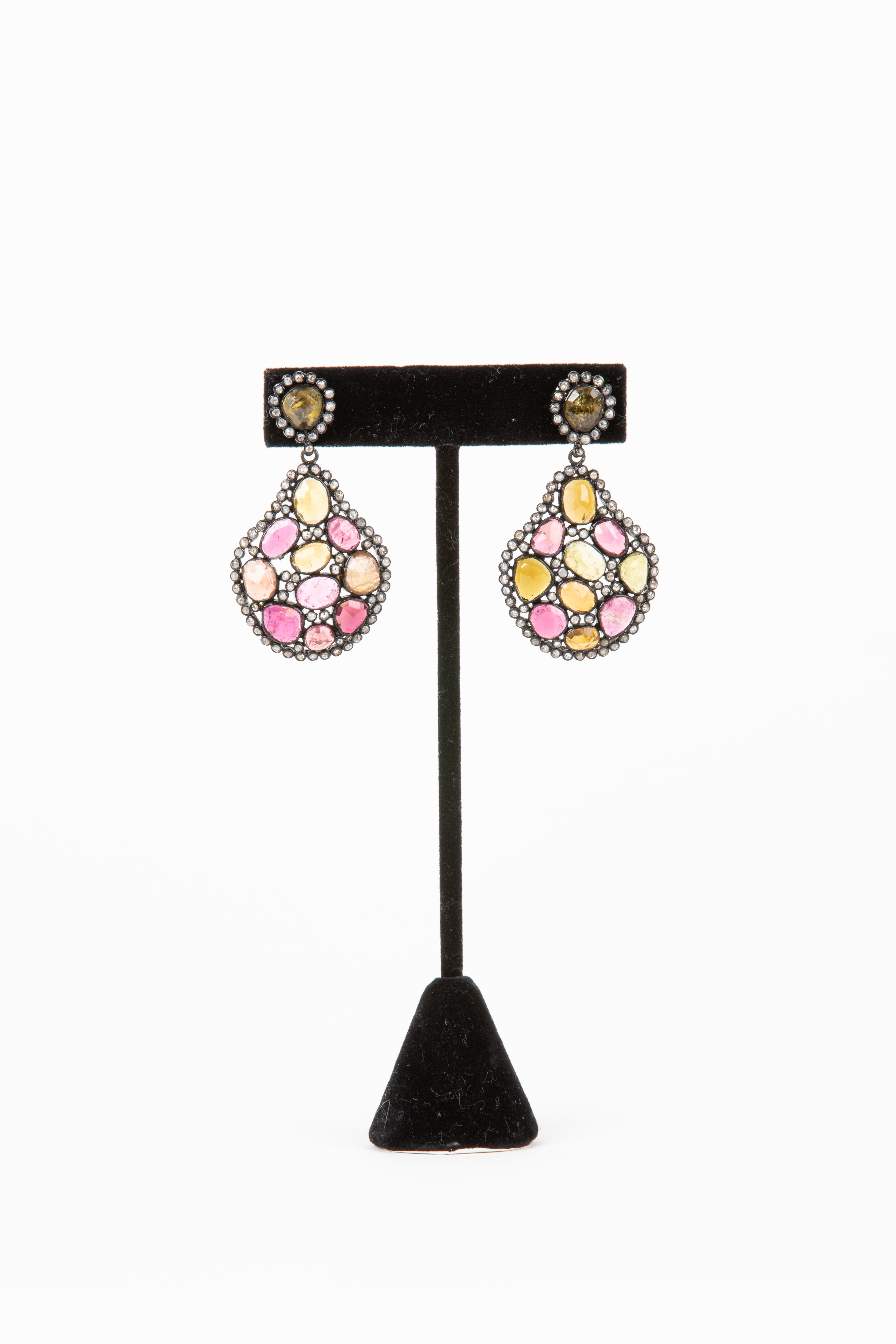 Pave Diamond, Sapphire Earrings