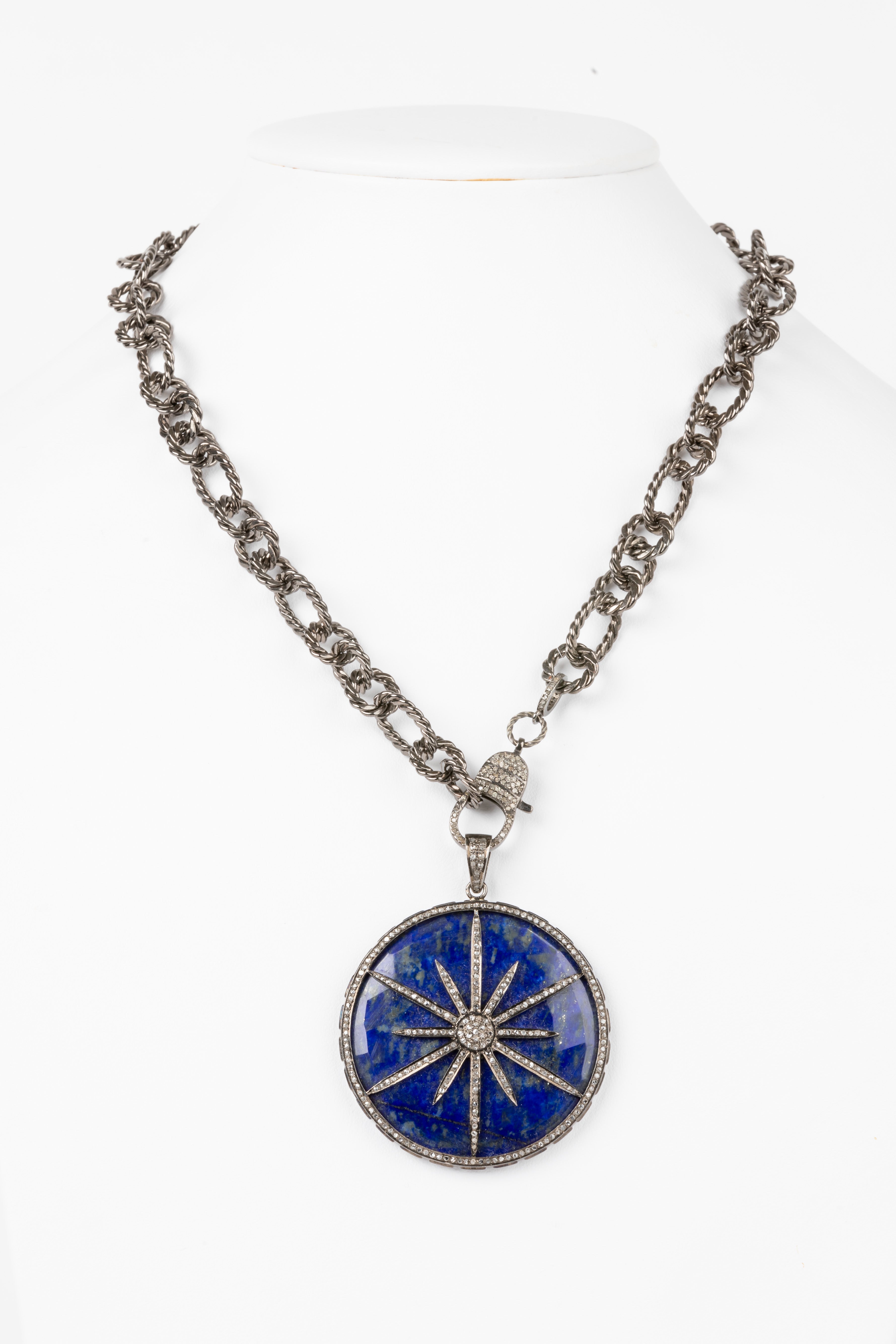 Pave Diamond, Lapis Necklace
