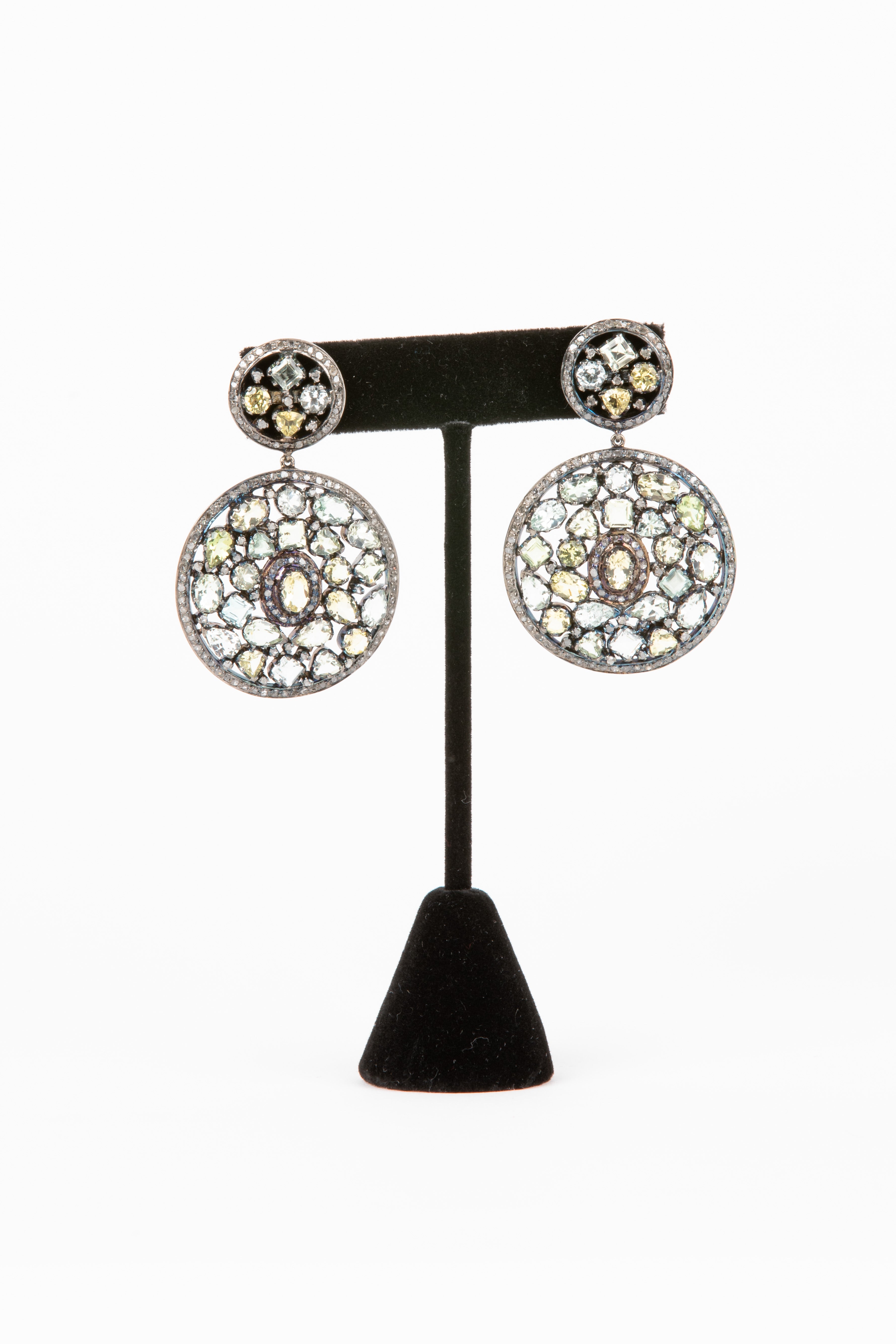 Pave Diamond, Aquamarine Earrings