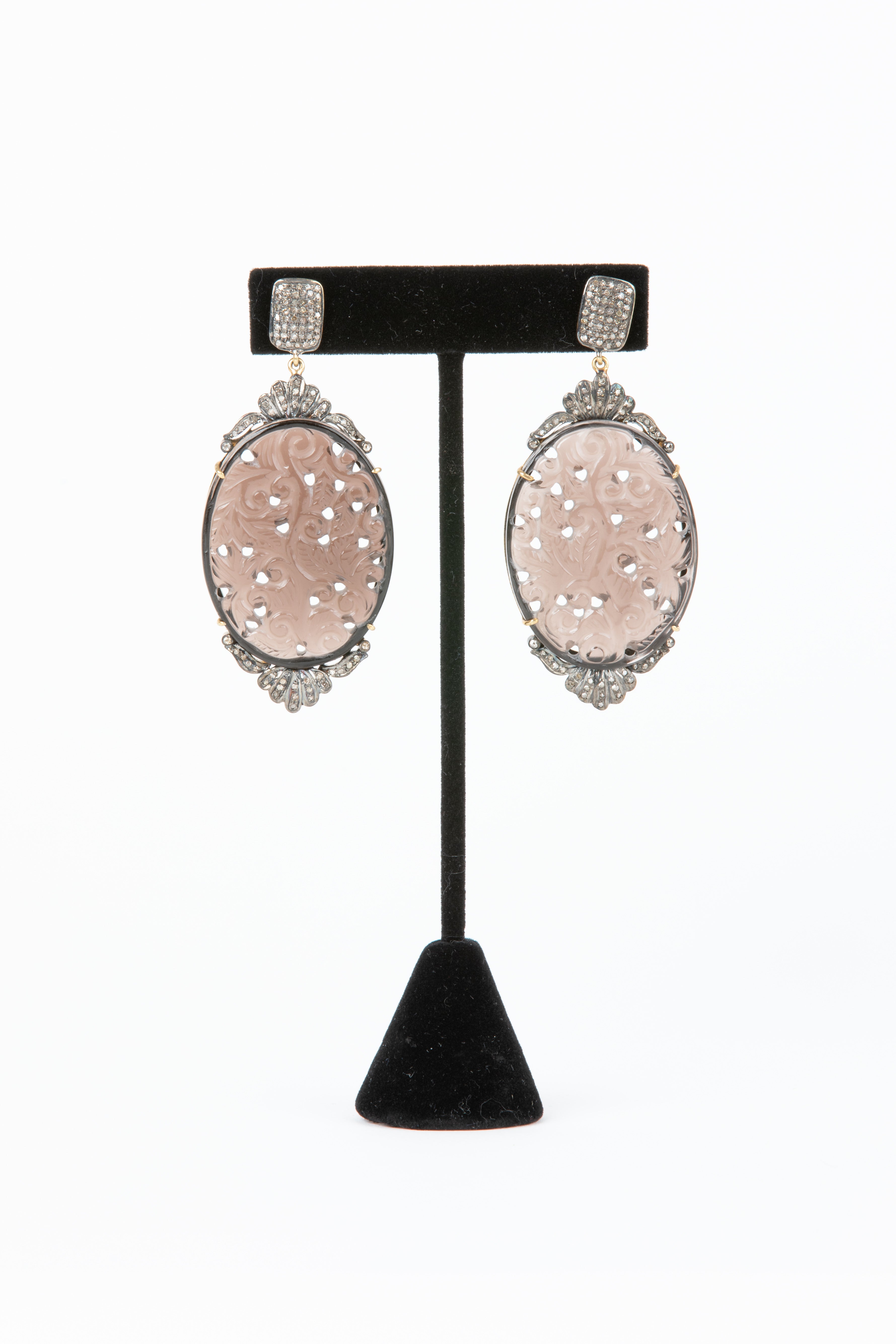 Pave Diamond, Carved Smoky Quartz
