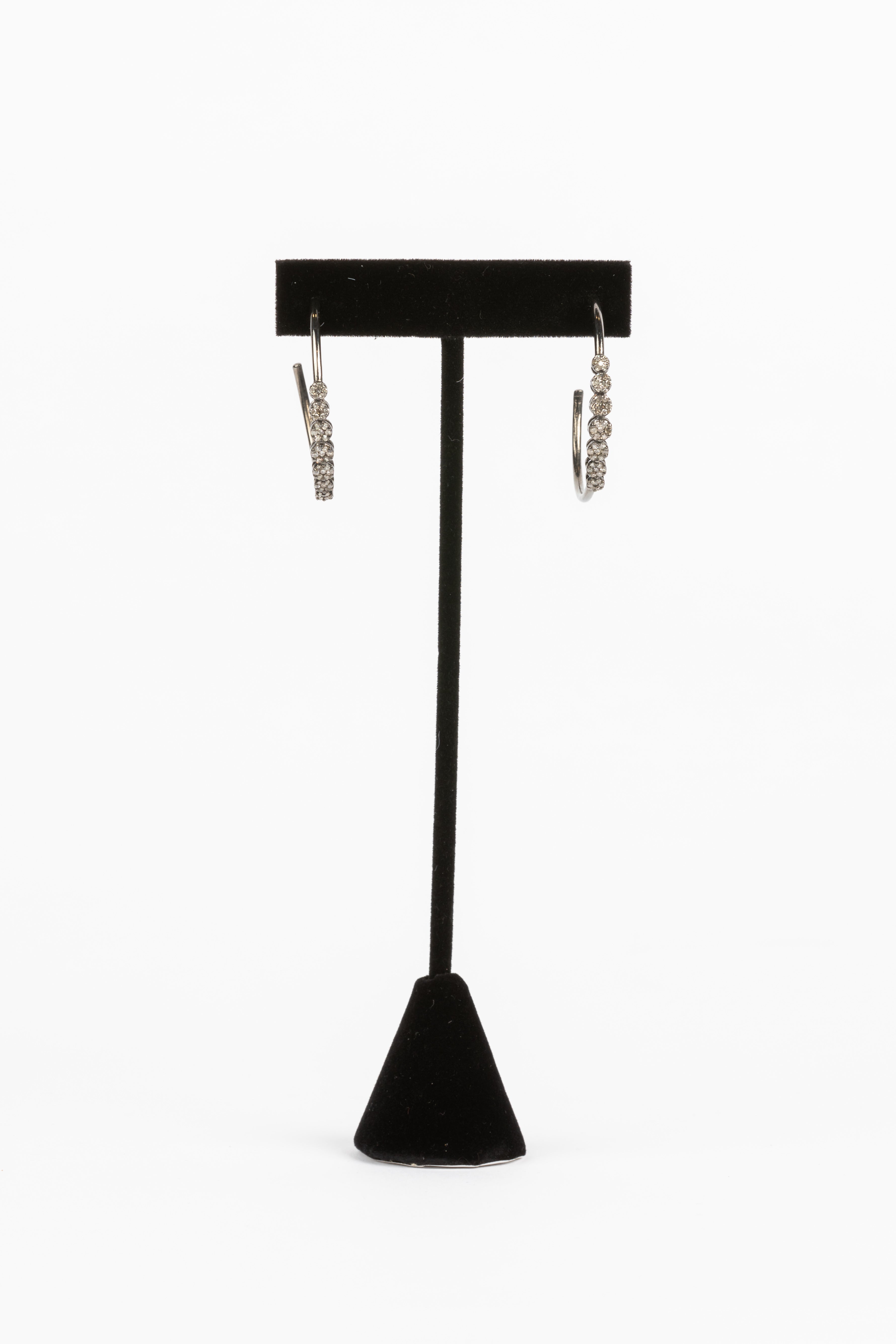 Pave Diamond and Silver Hoop Earrings.