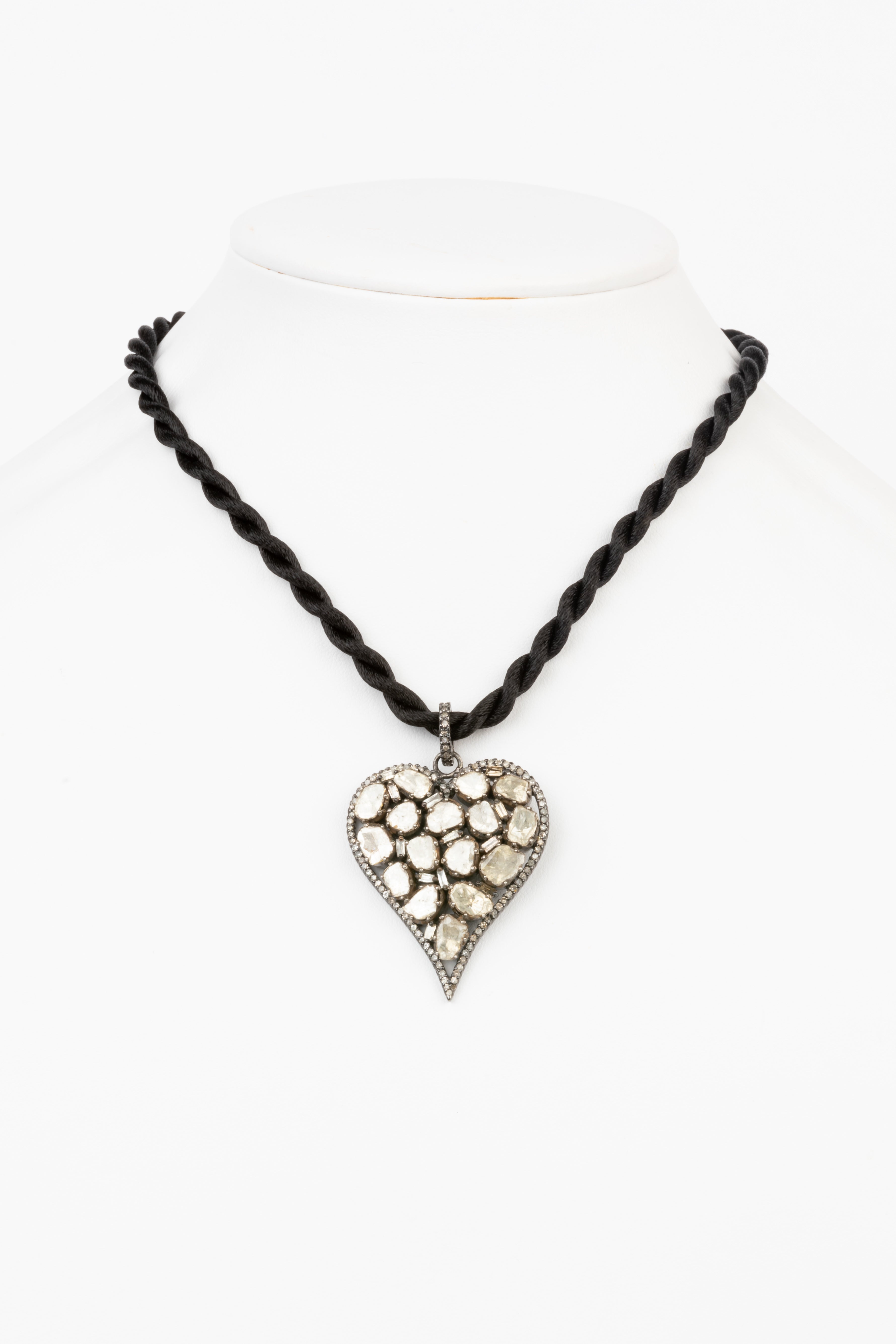 Rose Cut Diamond Heart Necklace
