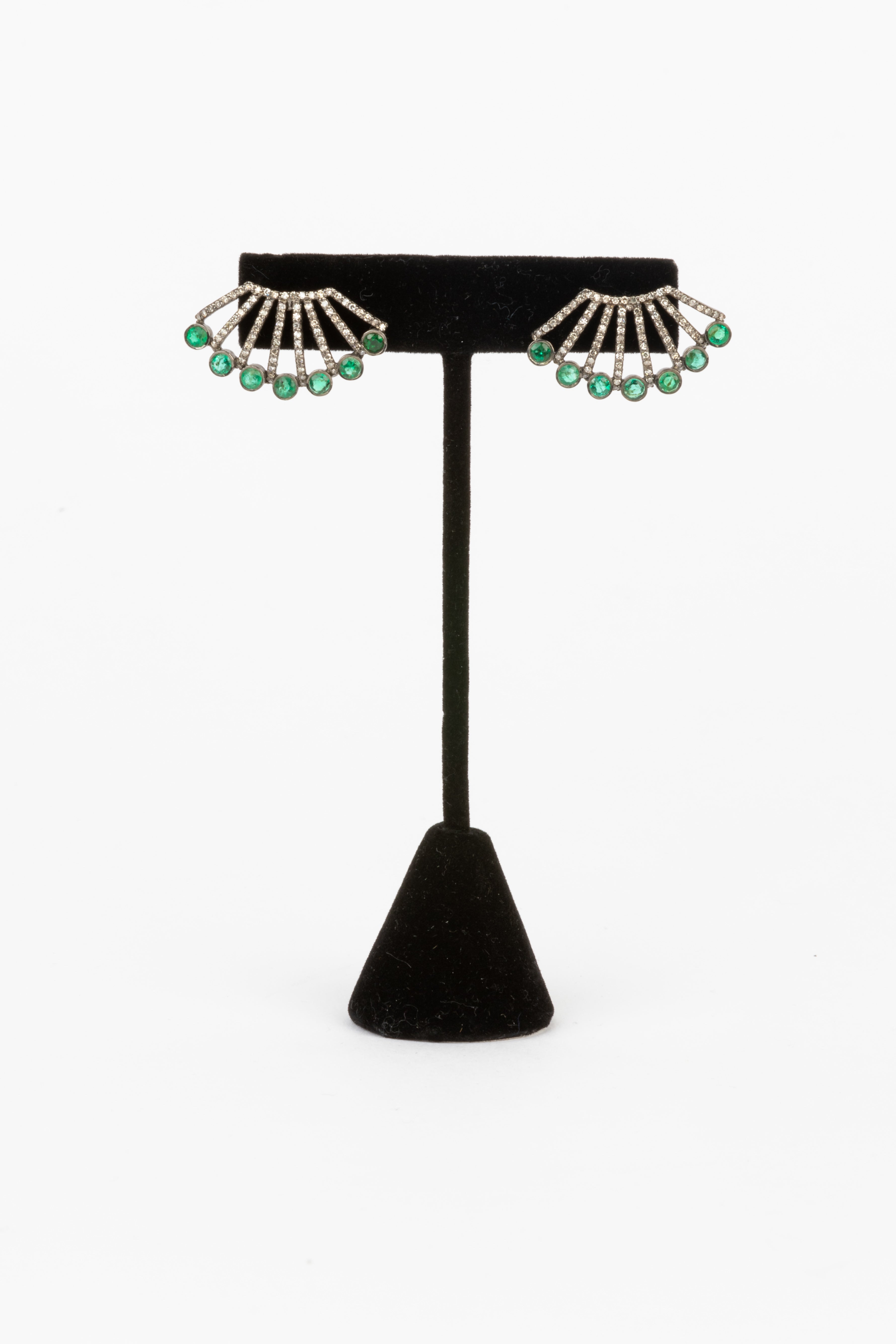 Pave Diamond, Emerald Earrings
