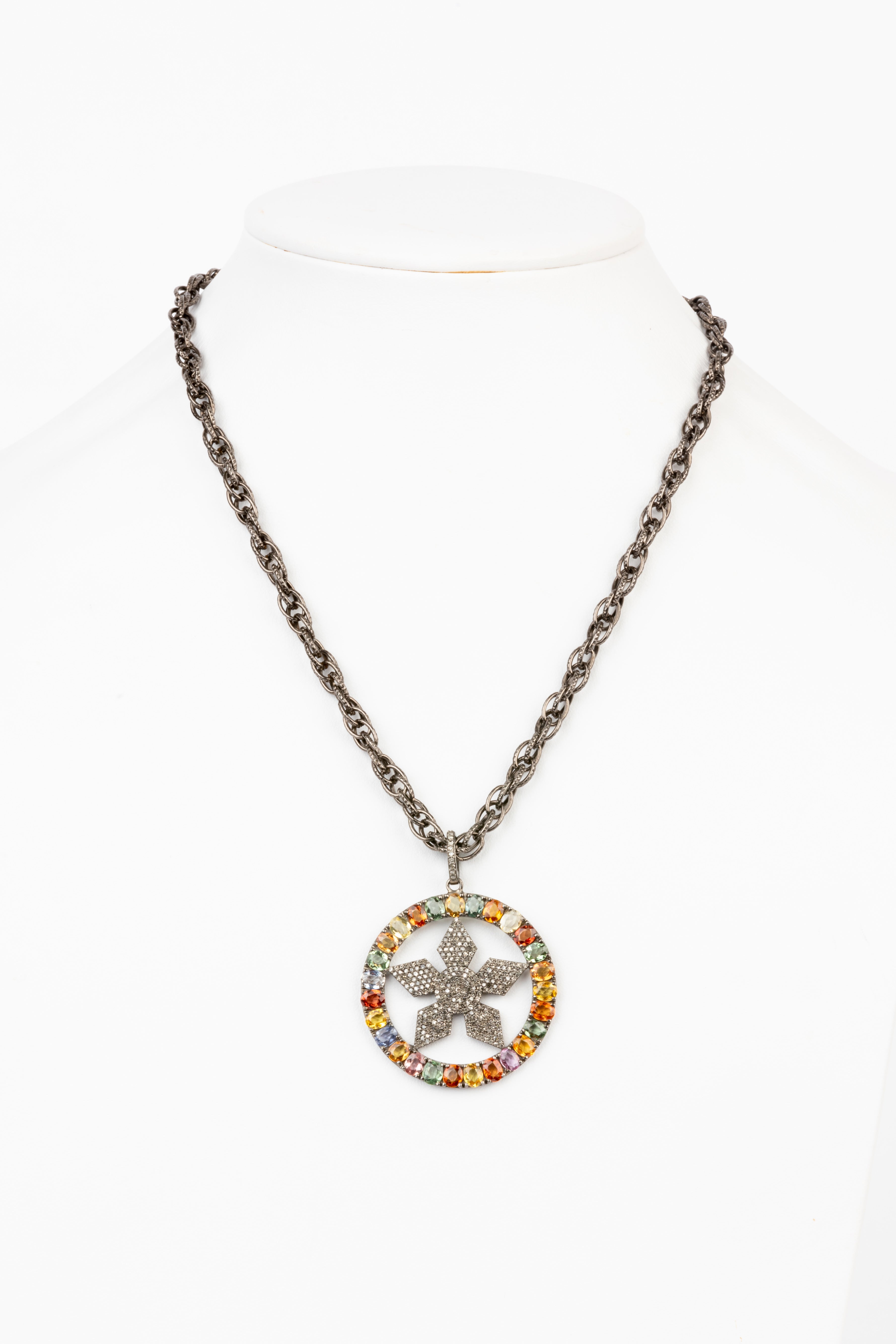 Pave Diamond, Multi Sapphire Necklace