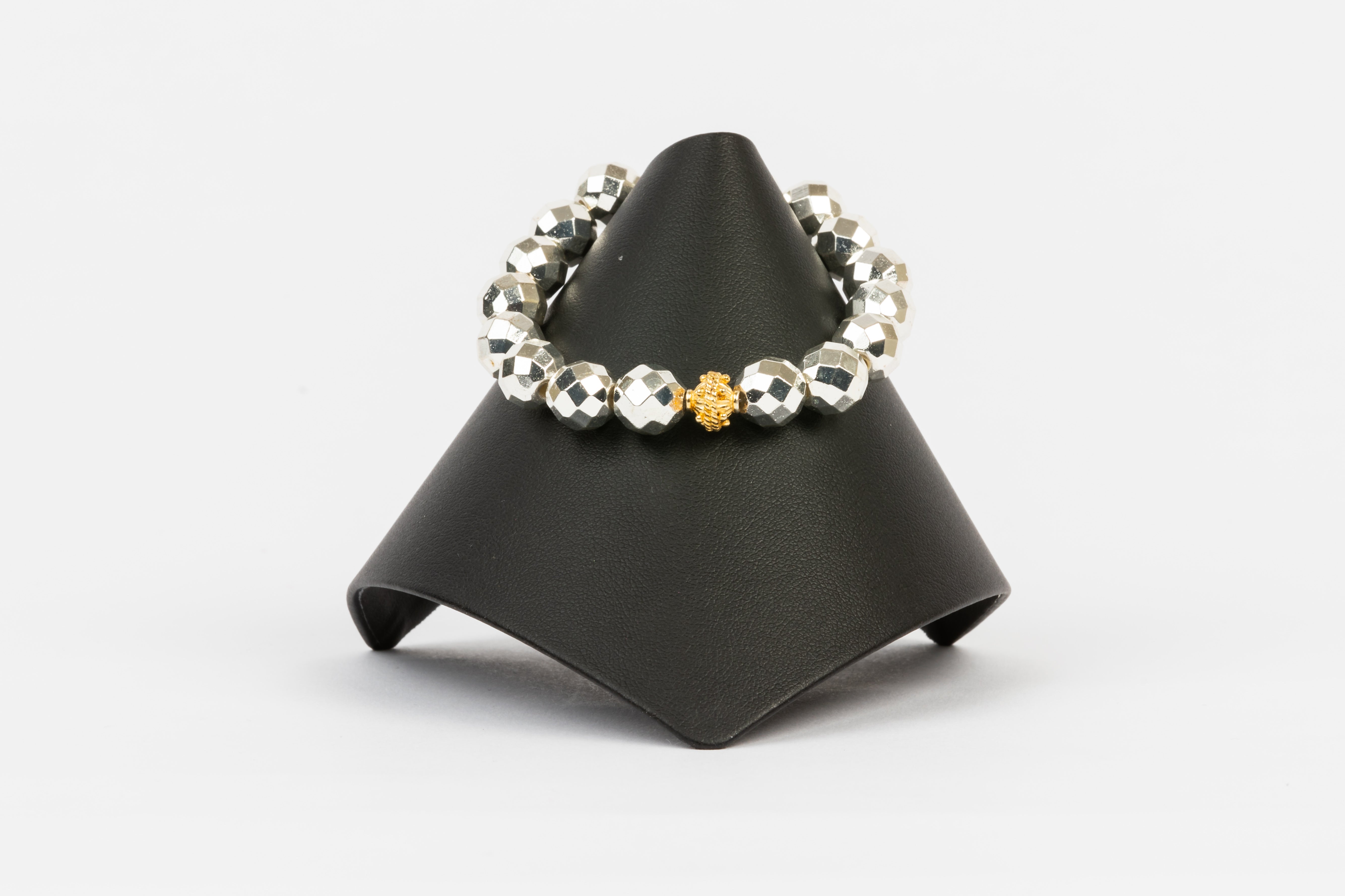 Silver Hematite, 18K Vermeil Bead