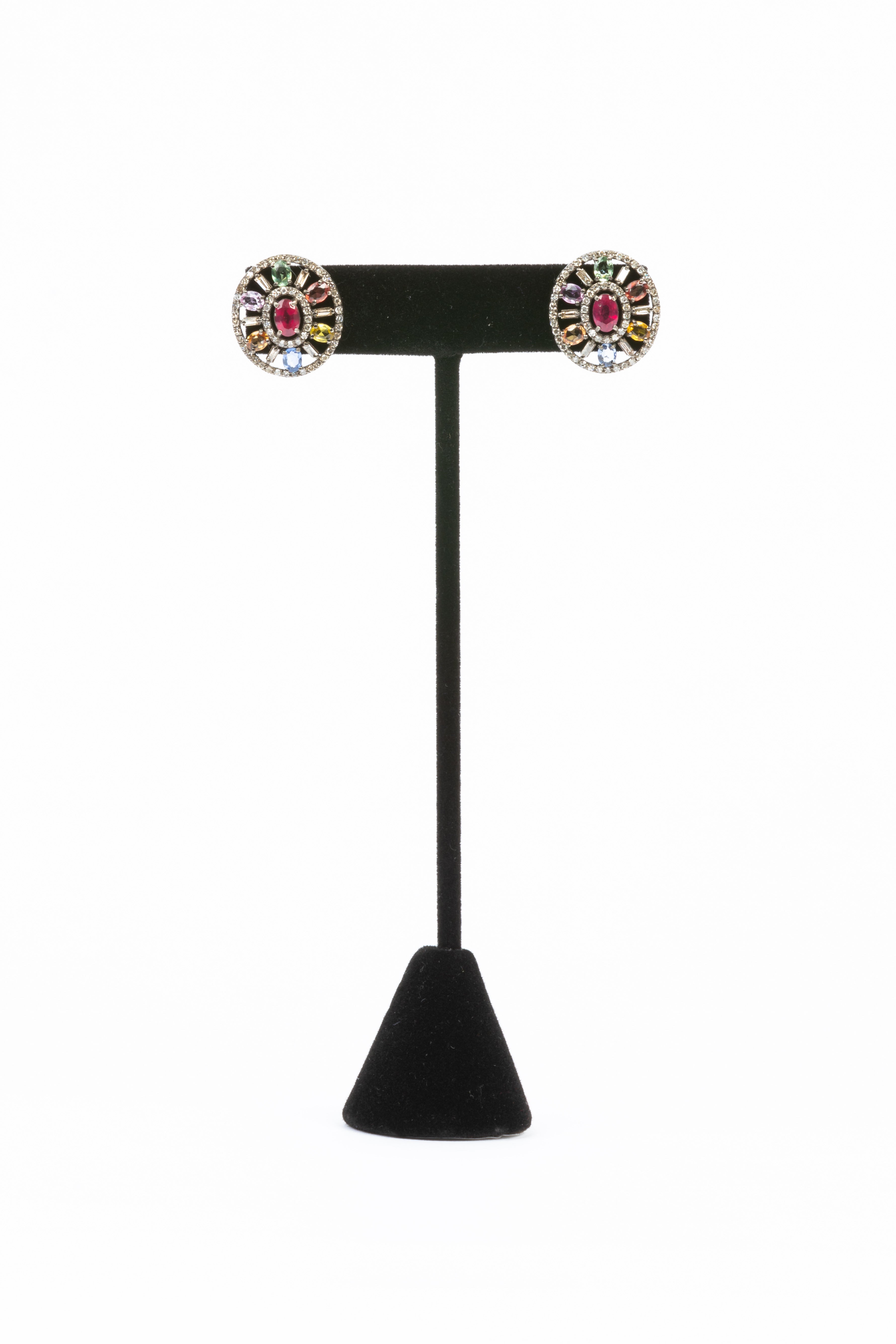 Pave Diamond, Multi Sapphire Earrings