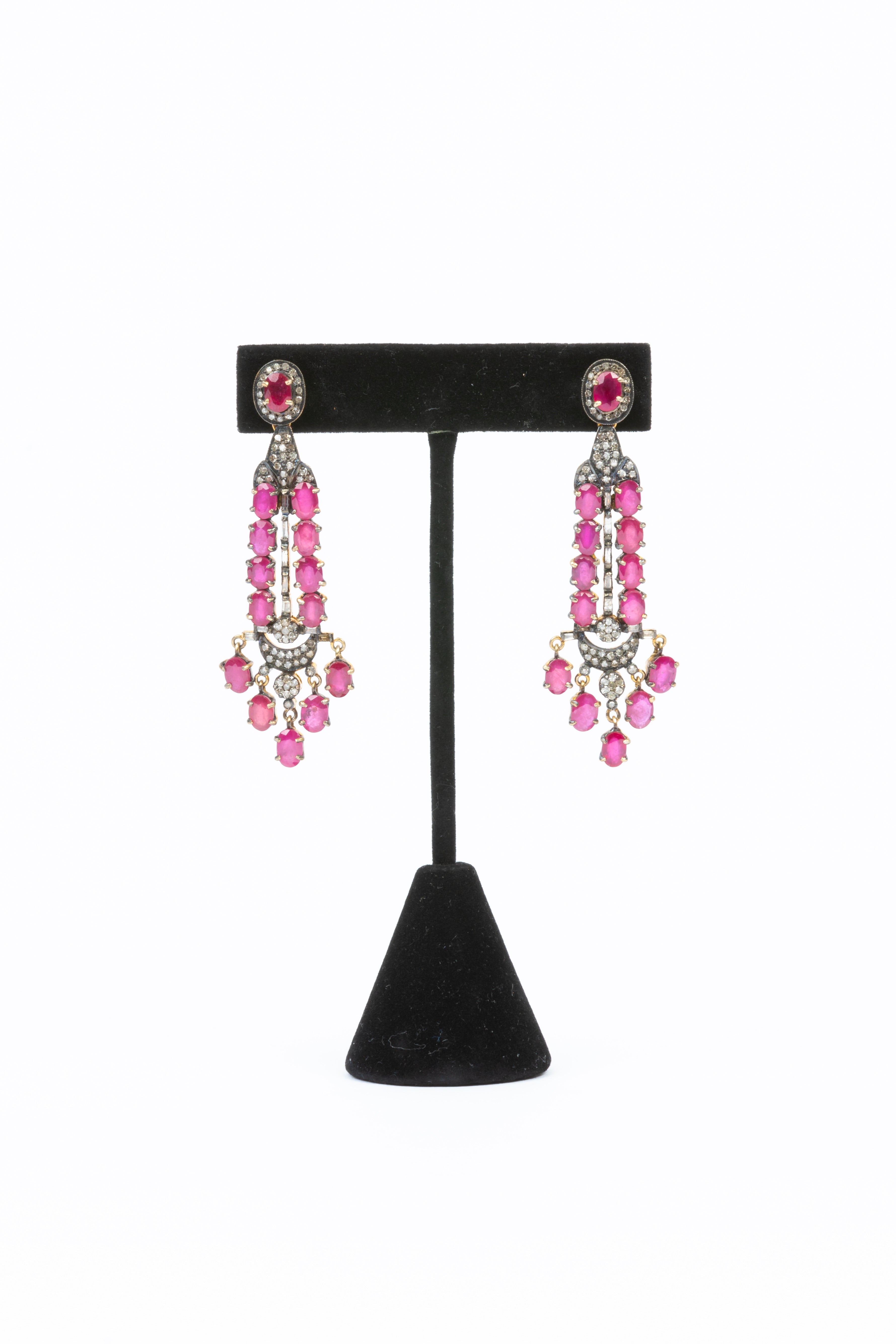 Pave Diamond, Ruby Earrings