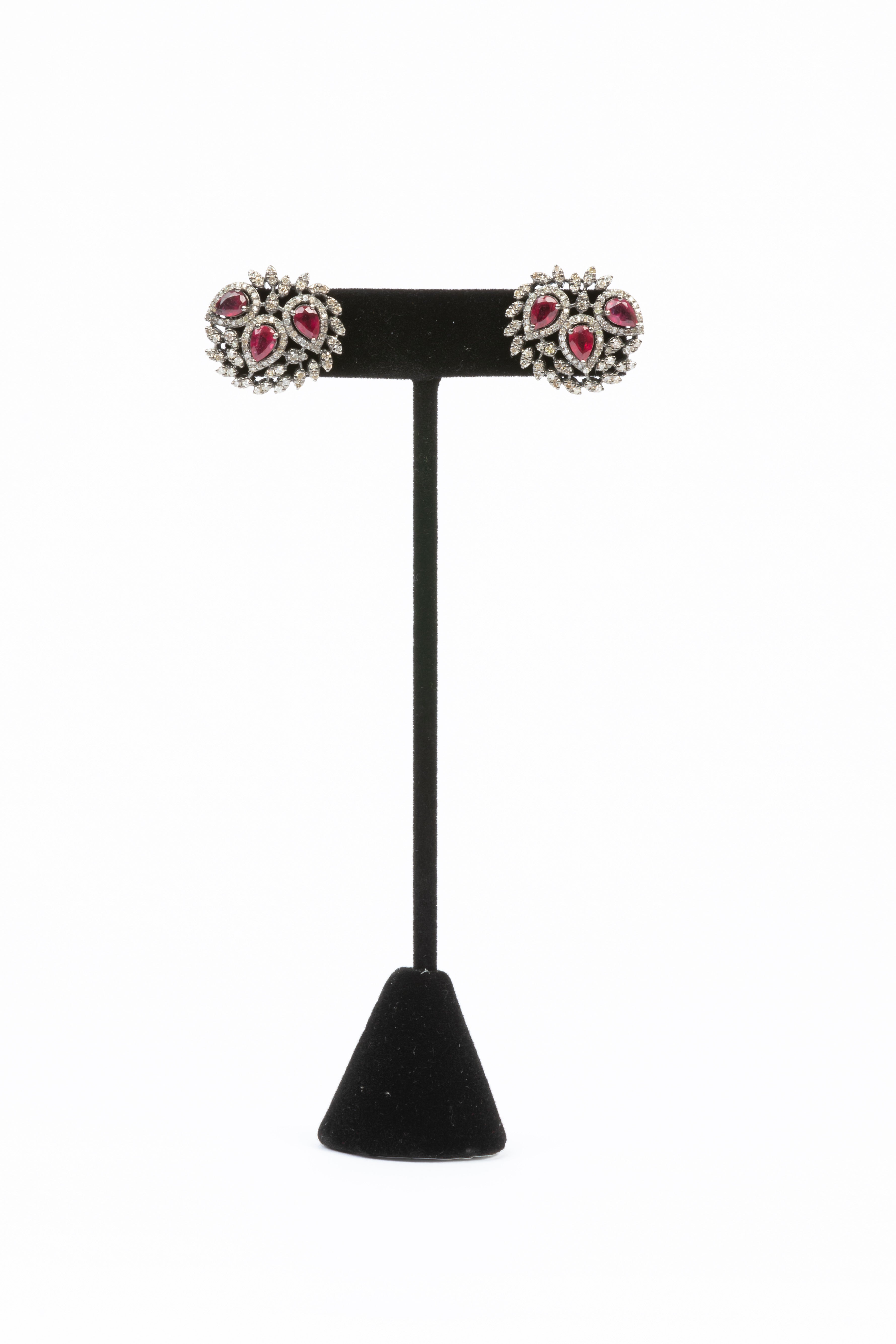 Pave Diamond, Ruby Stud Earrings