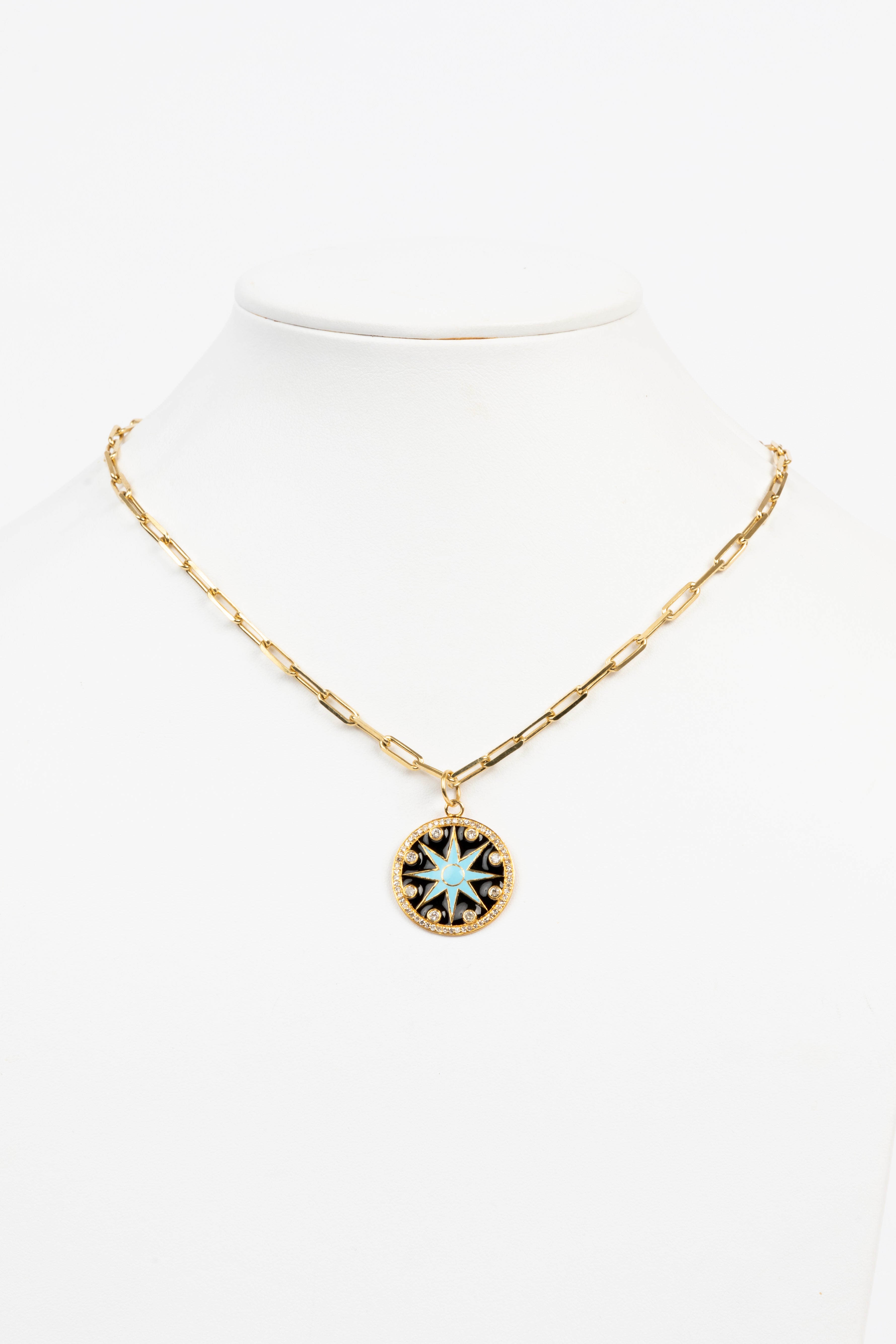 Pave Diamond, Enamel , Vermeil Necklace