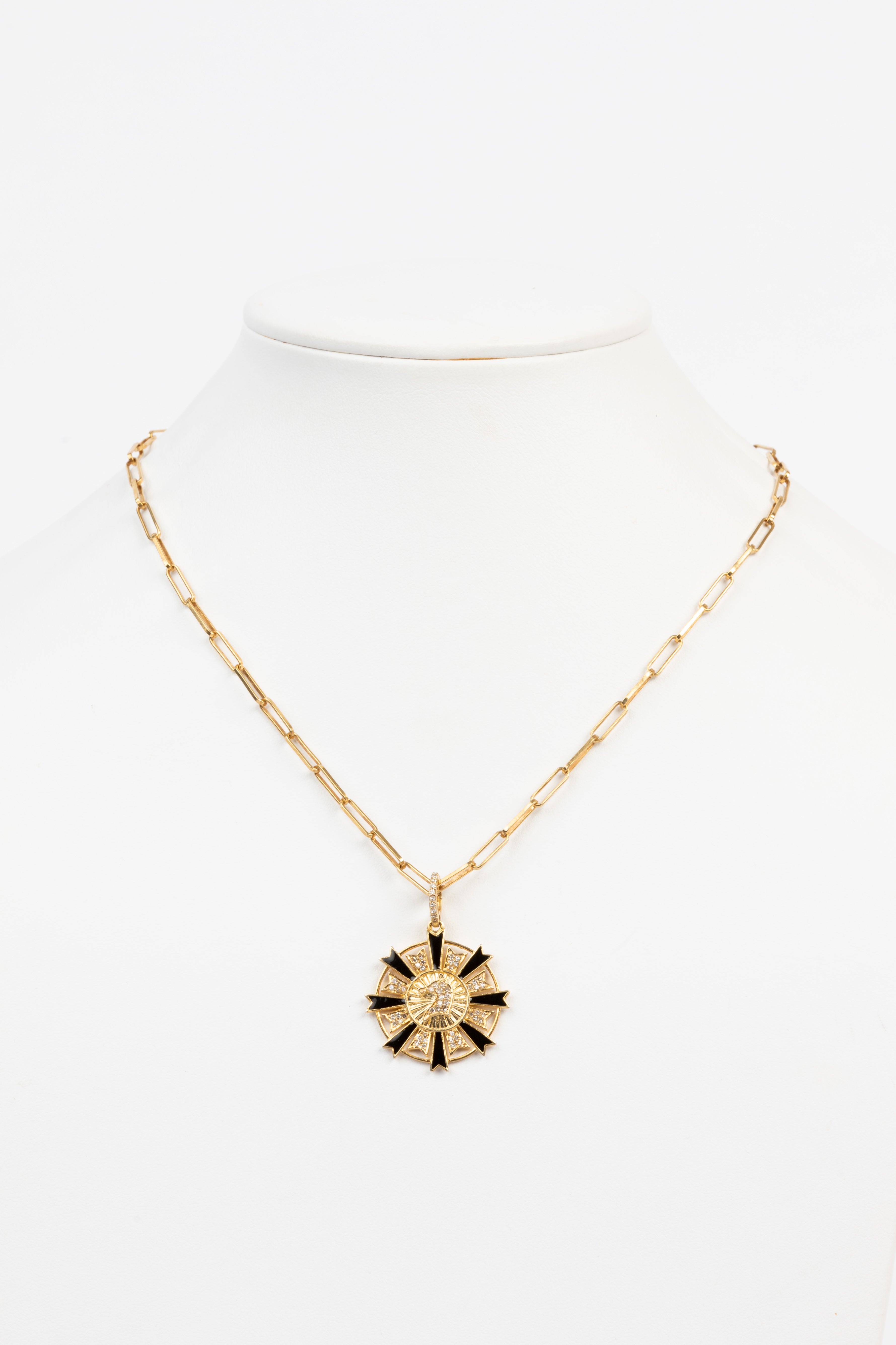 Pave Diamond, Enamel, 18K Vermeil Necklace.