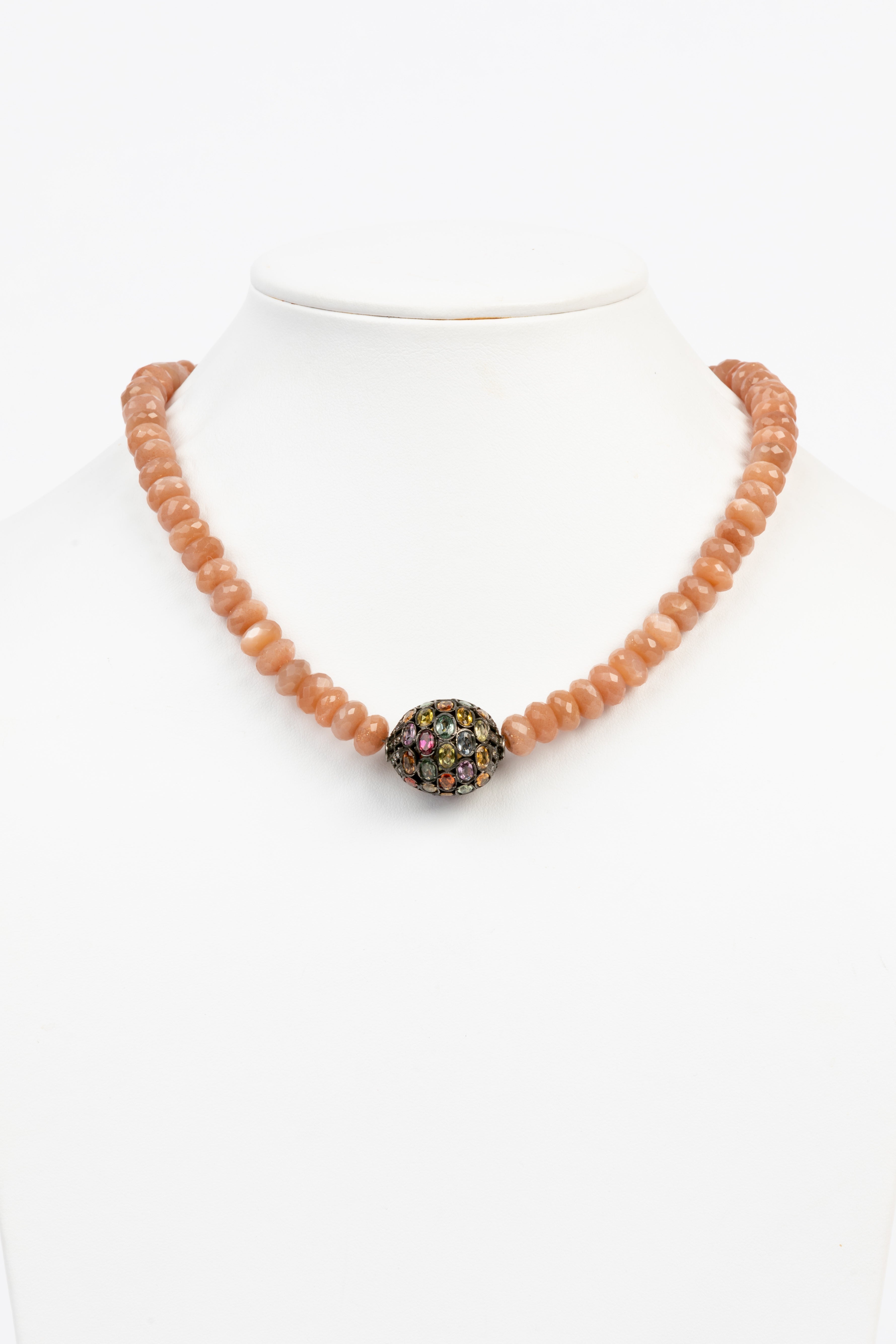 Pave Diamond, Sapphire, Moonstone Necklace