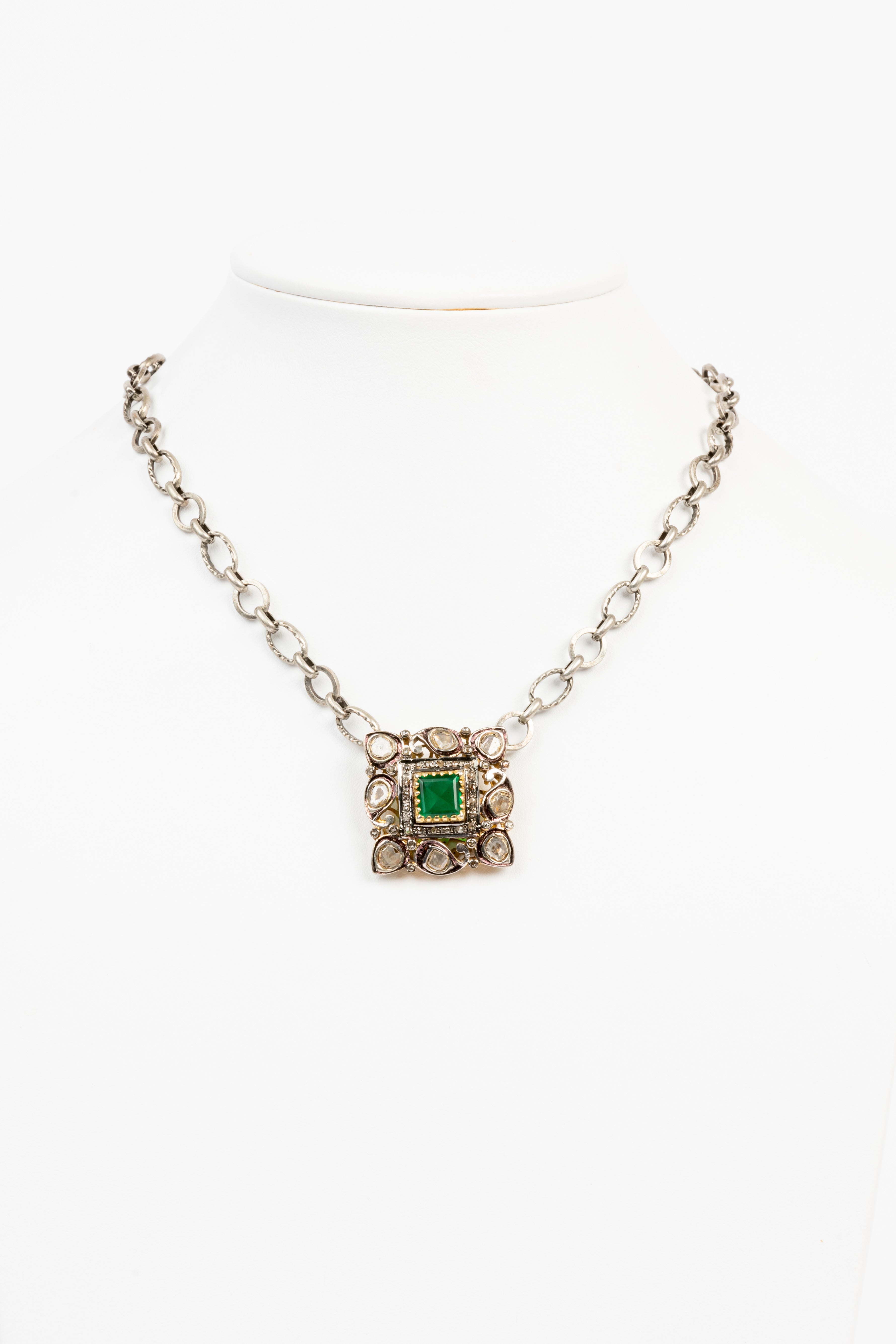 Rose Cut Diamond, Emerald Necklace