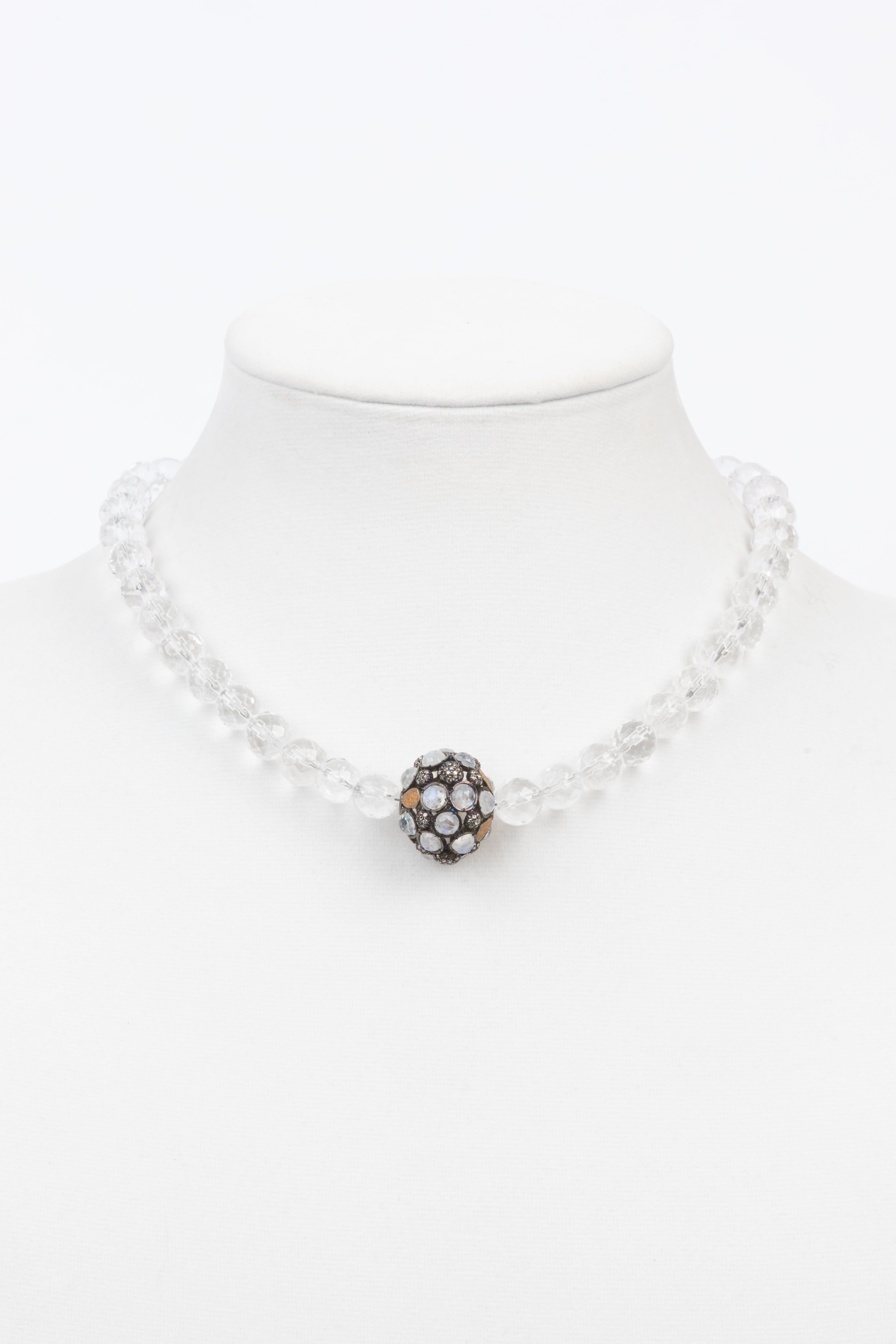 Pave Diamond, Moonstone, Rock Crystal Necklace