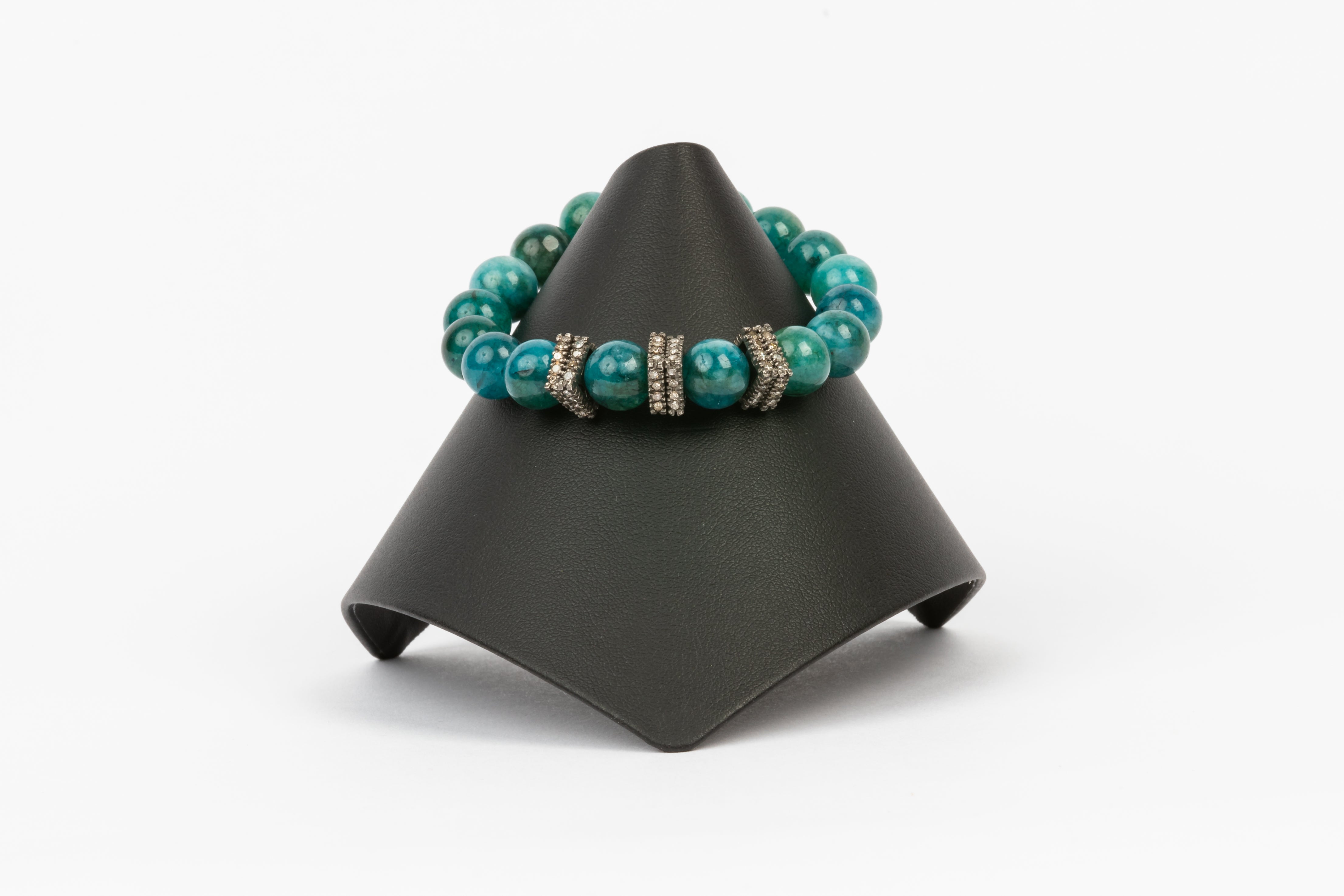 Pave Diamond, Teal Jade Bracelet