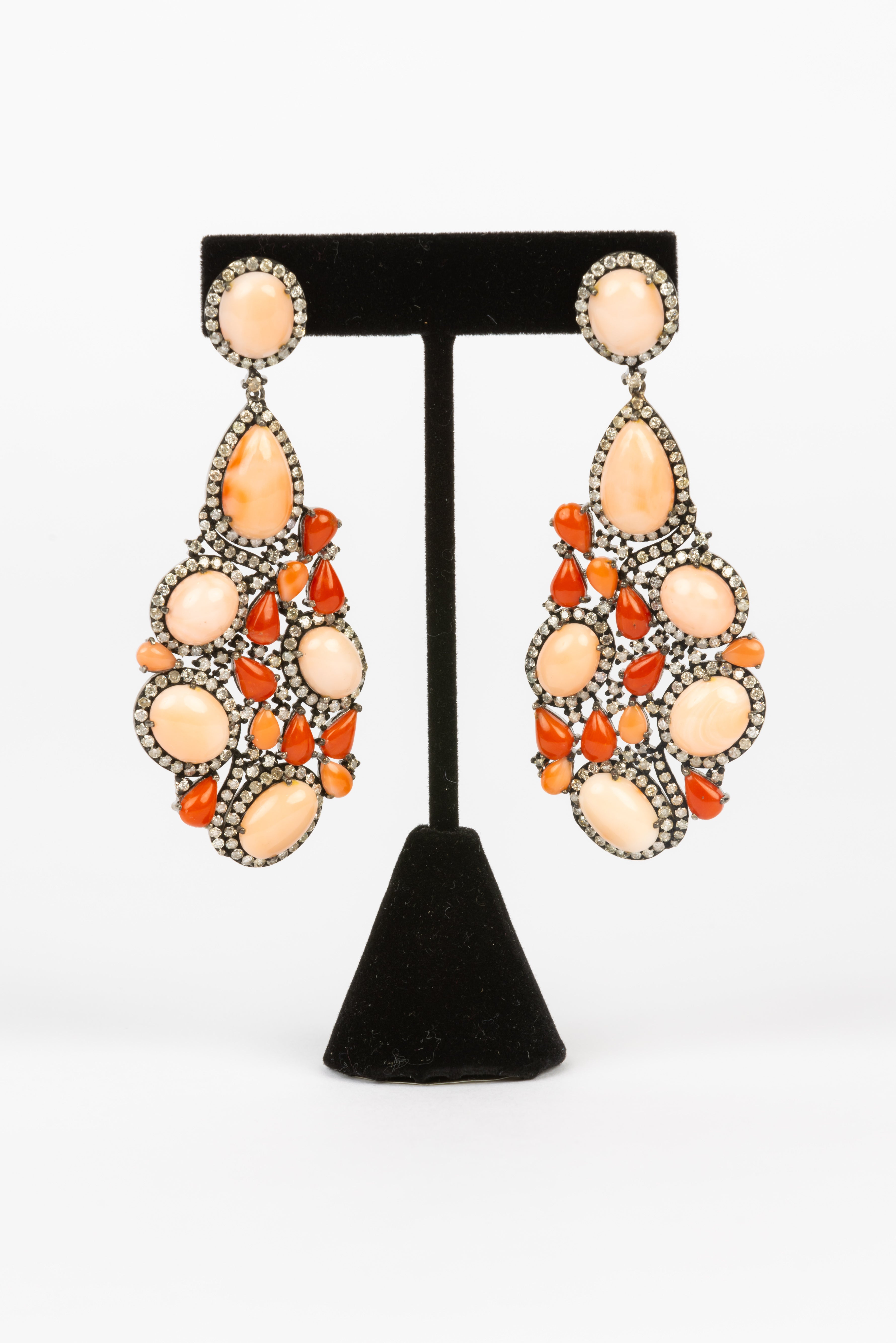 Coral and Diamond Earrings