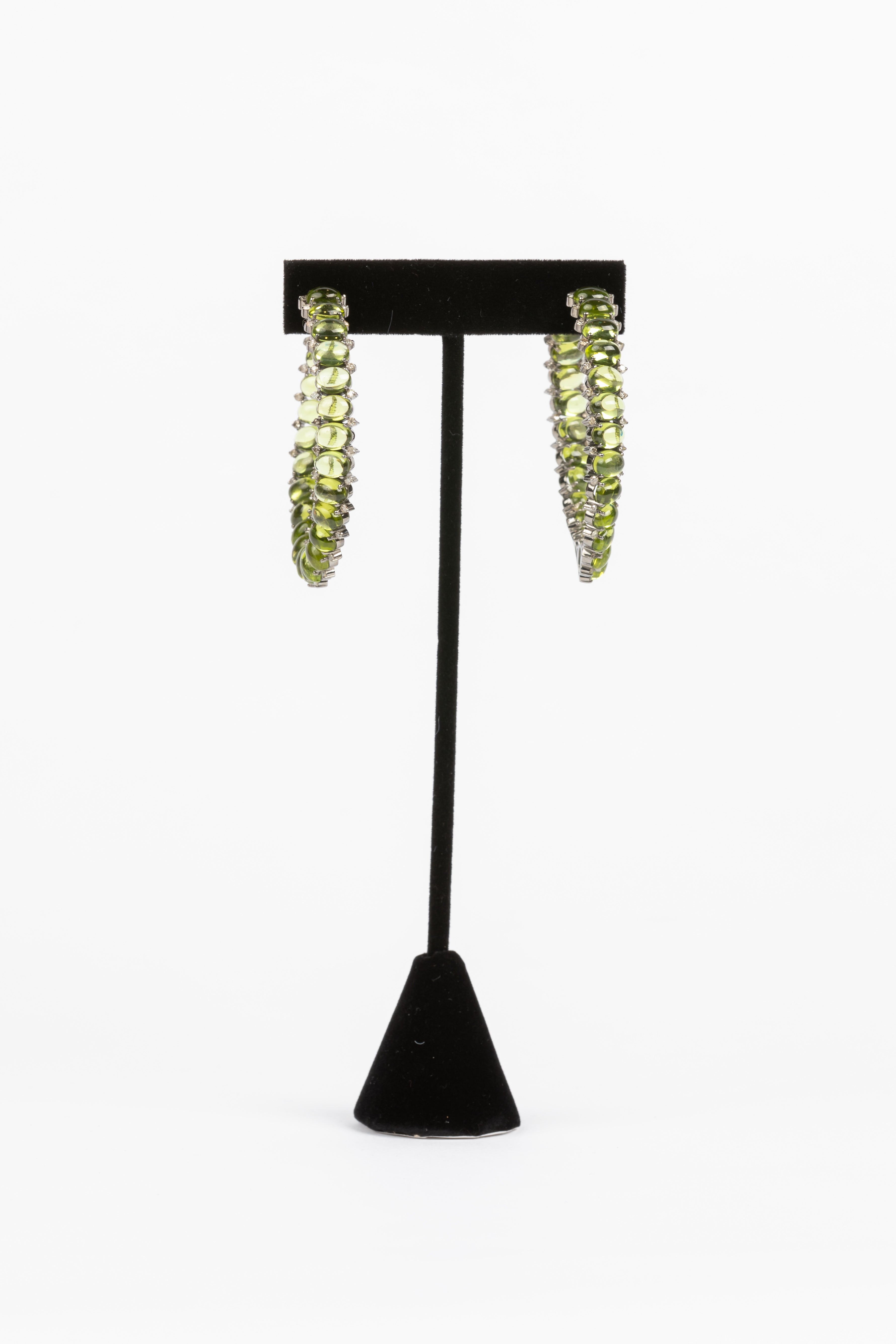 Peridot and Pave Diamond Hoop Earrings