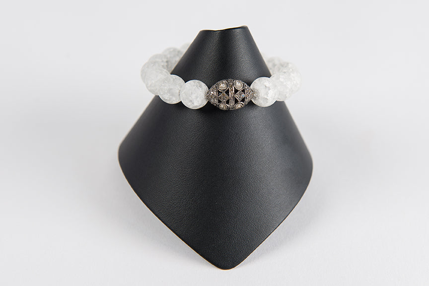 Cracked quartz with rose cut diamond bead