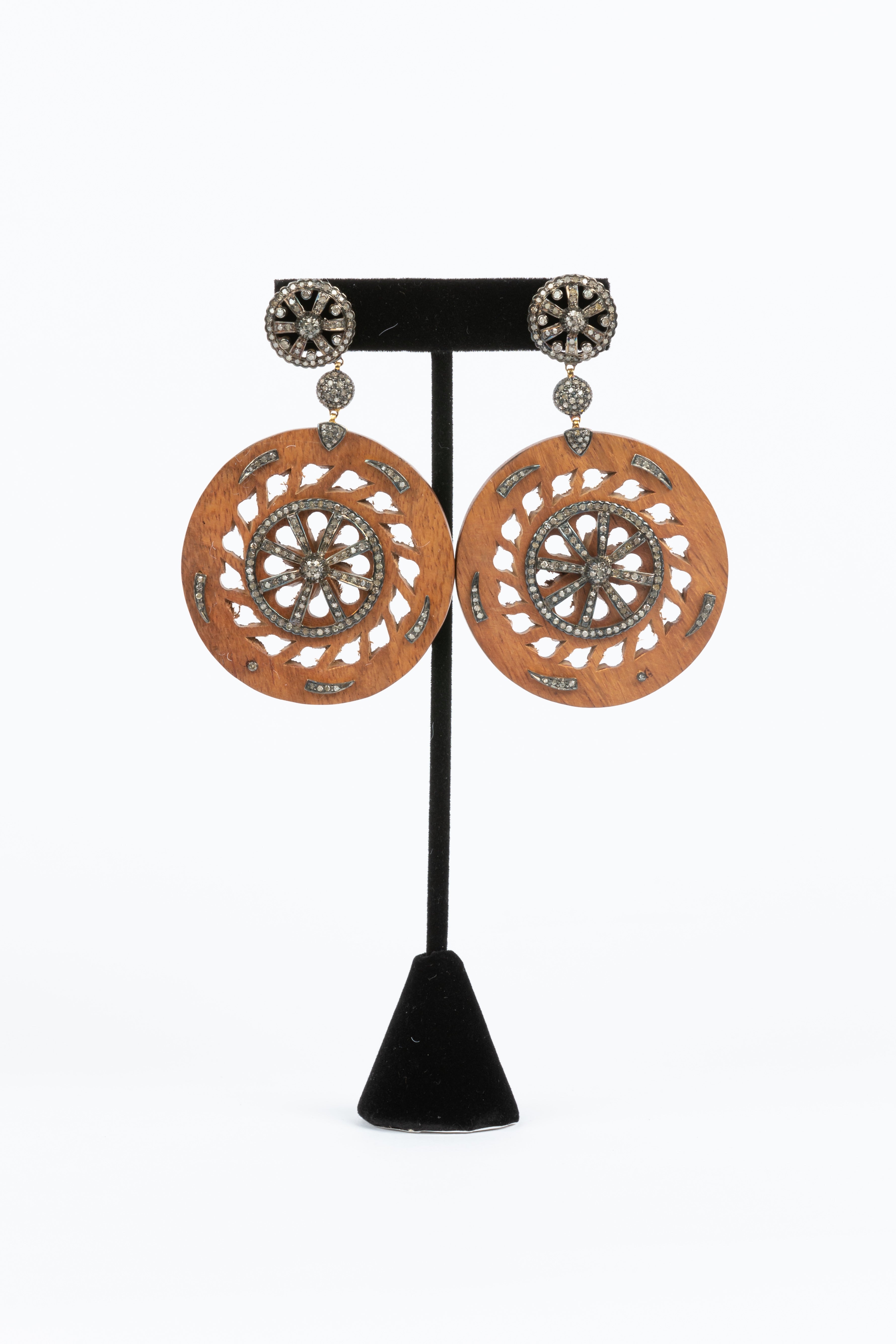Wood and Pave Diamond Earrings