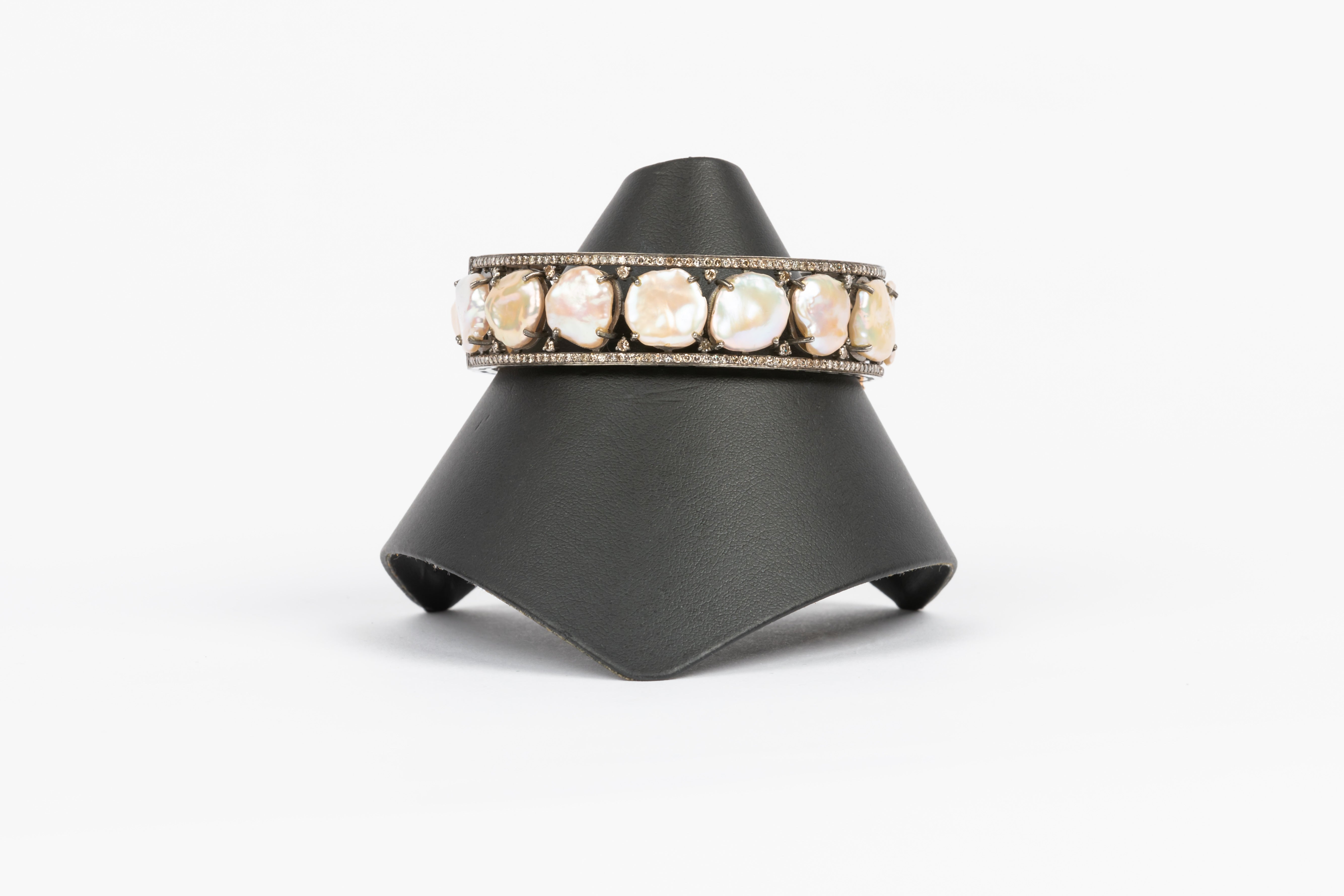 Pearl and Diamond Bangle Bracelet
